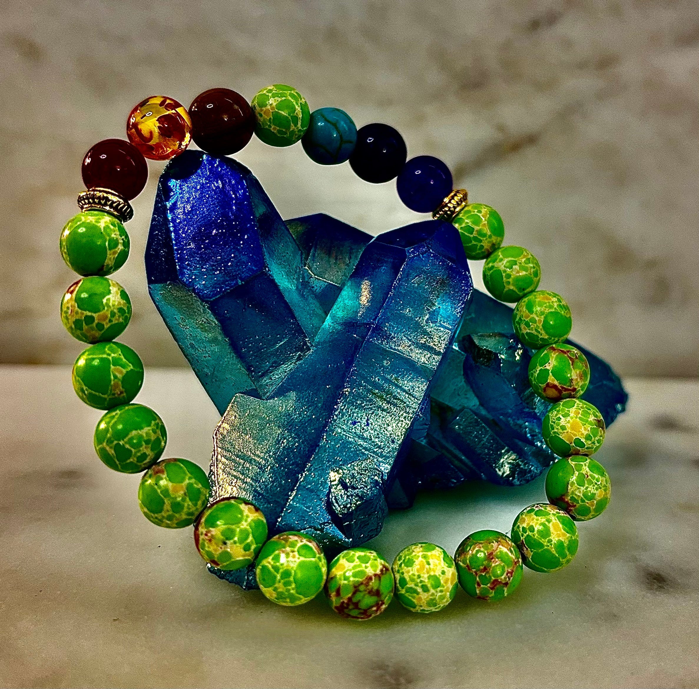 7 Chakra Healing Bracelet with Green Sea Sediment Jasper – Balance, Alignment & Grounding