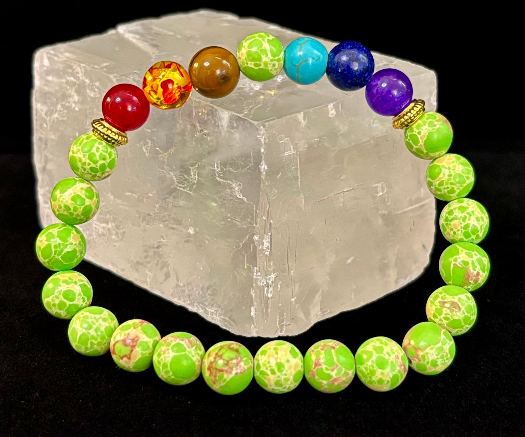 7 Chakra Healing Bracelet with Green Sea Sediment Jasper – Balance, Alignment & Grounding