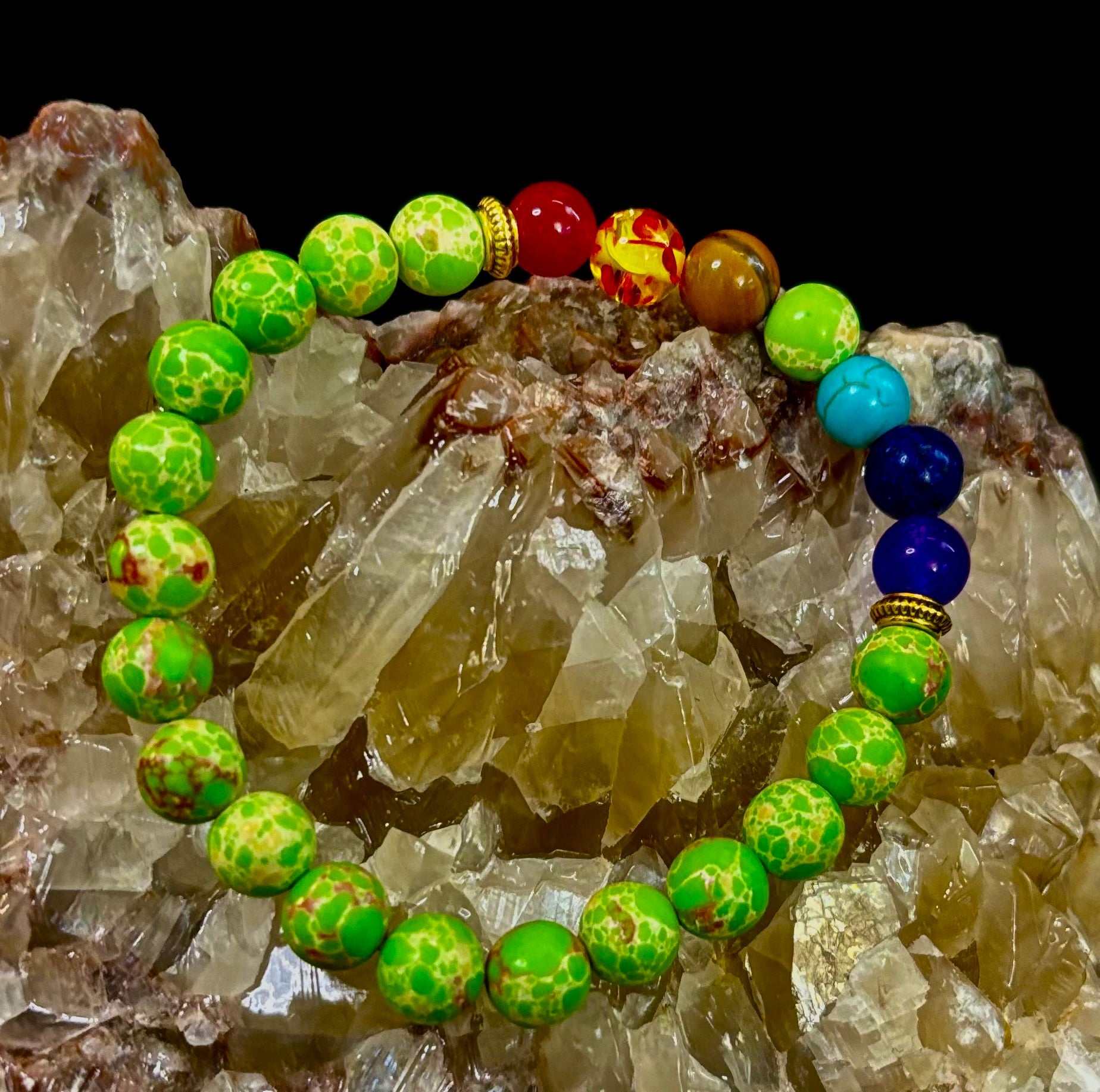 7 Chakra Healing Bracelet with Green Sea Sediment Jasper – Balance, Alignment & Grounding