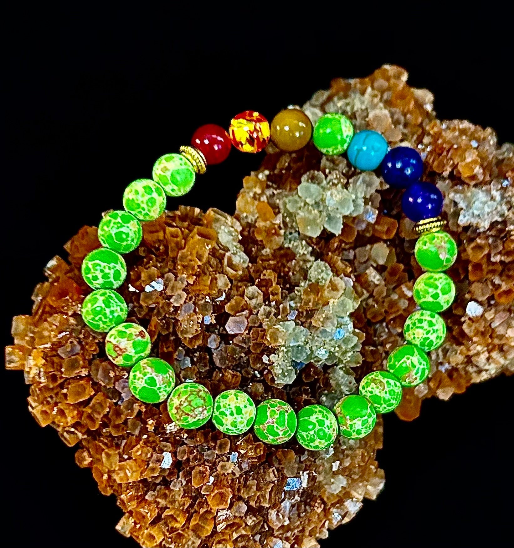 7 Chakra Healing Bracelet with Green Sea Sediment Jasper – Balance, Alignment & Grounding