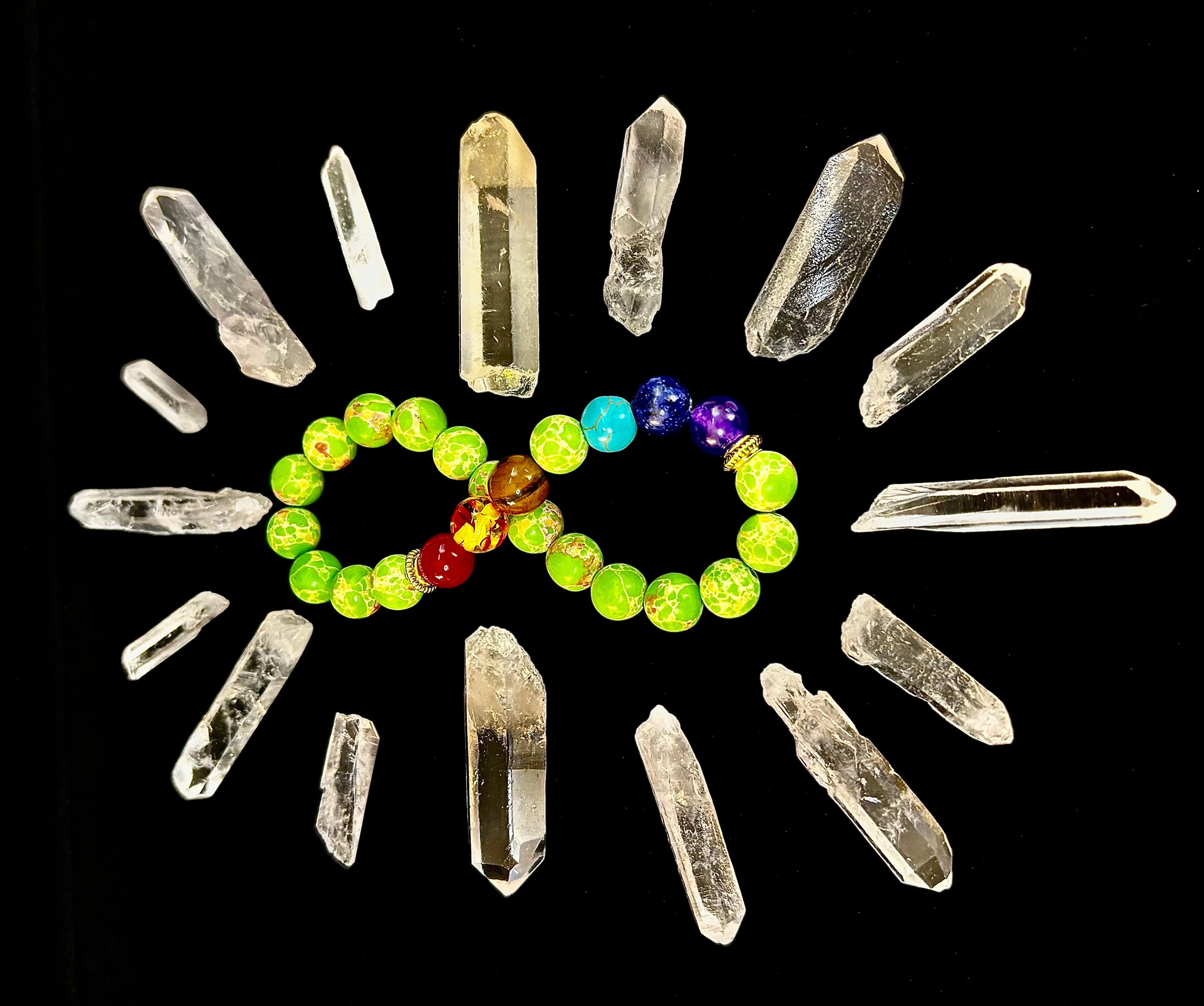 7 Chakra Healing Bracelet with Green Sea Sediment Jasper – Balance, Alignment & Grounding