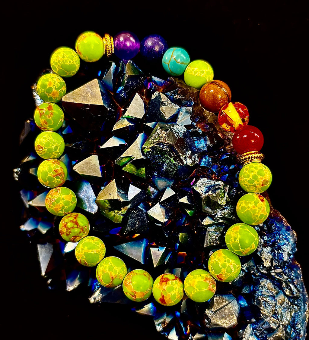 7 Chakra Healing Bracelet with Green Sea Sediment Jasper – Balance, Alignment & Grounding