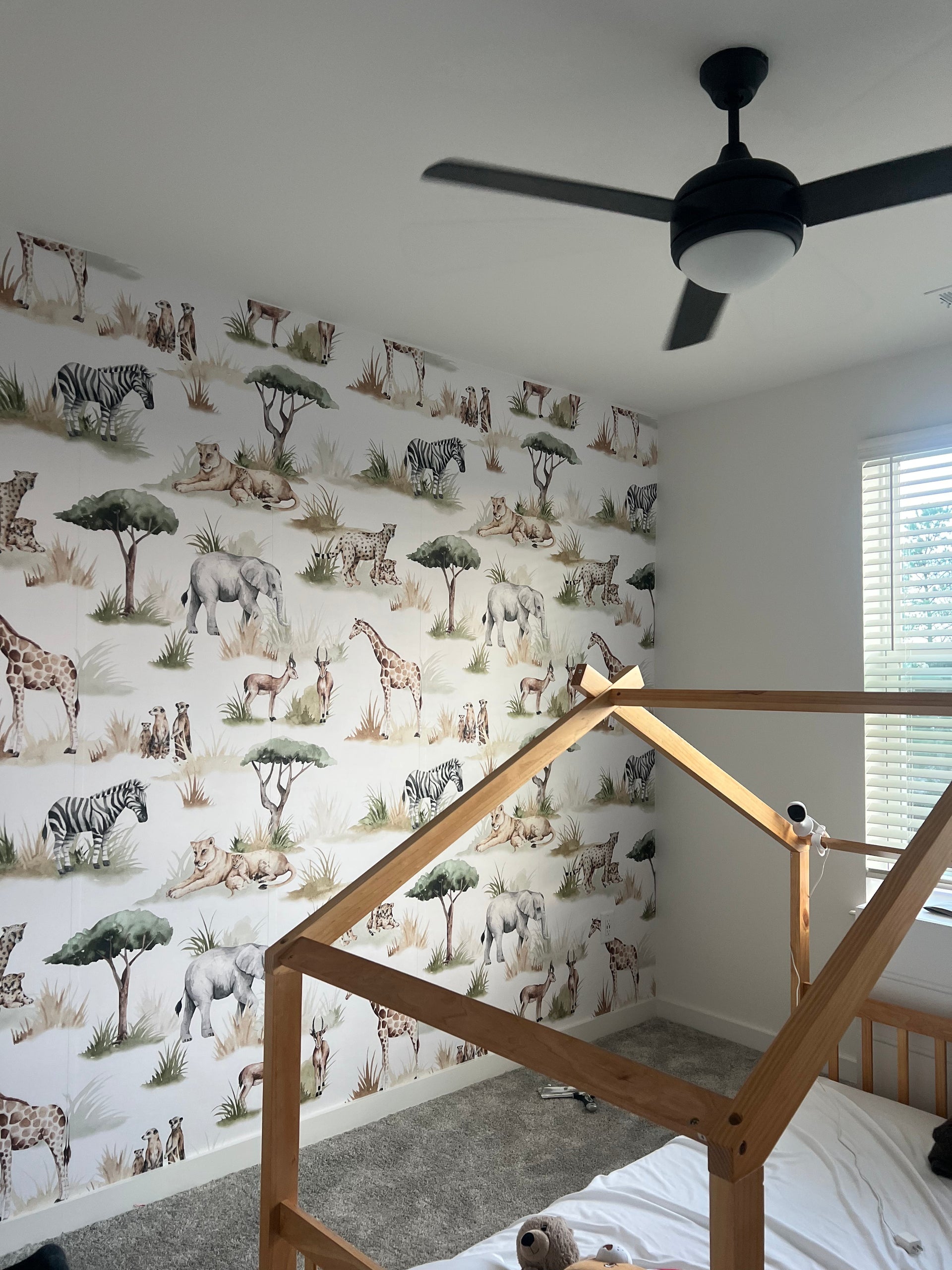 Lionel Safari Wallpaper in Green and Brown Whimsical Nursery