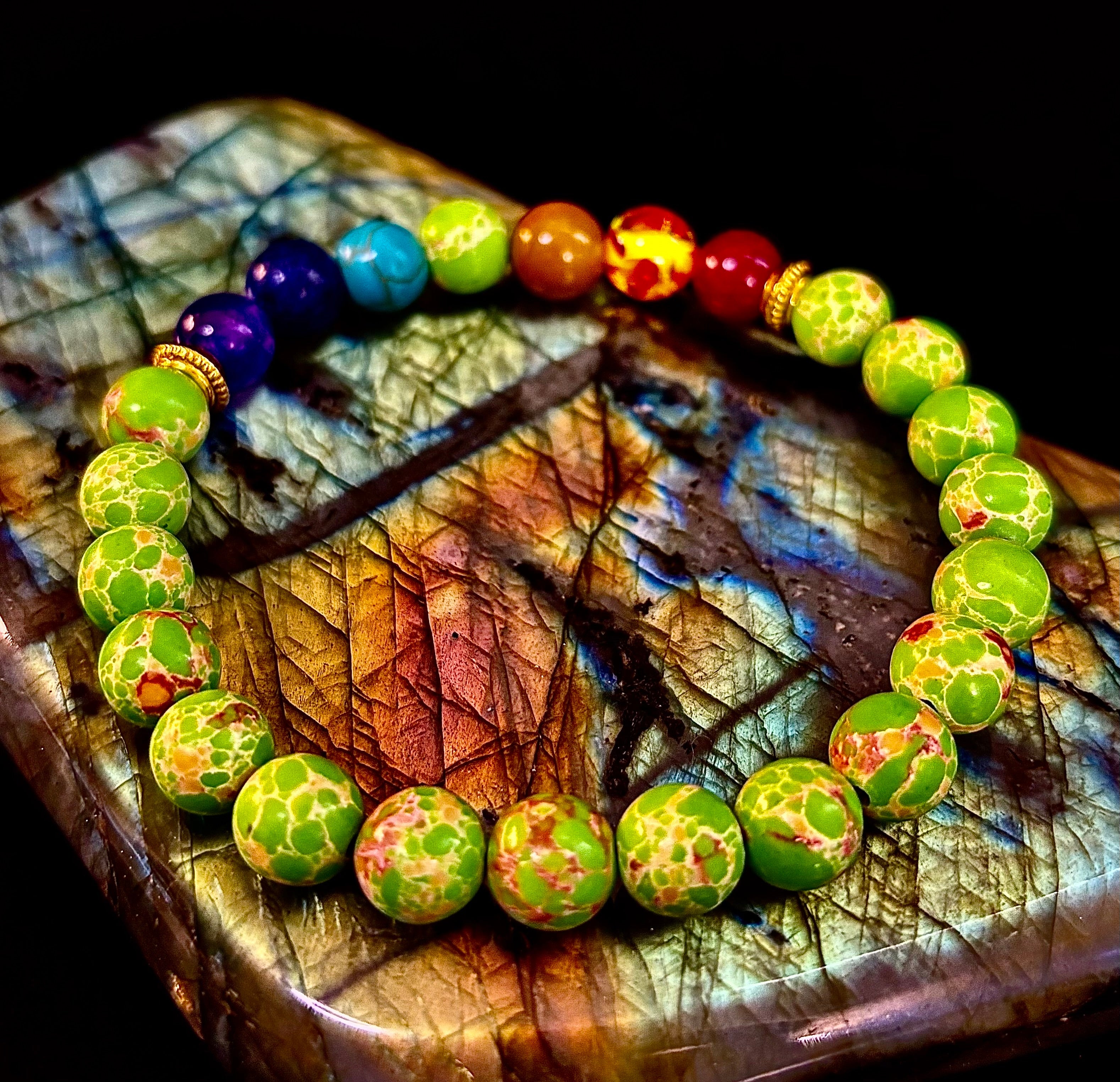 7 Chakra Healing Bracelet with Green Sea Sediment Jasper – Balance, Alignment & Grounding
