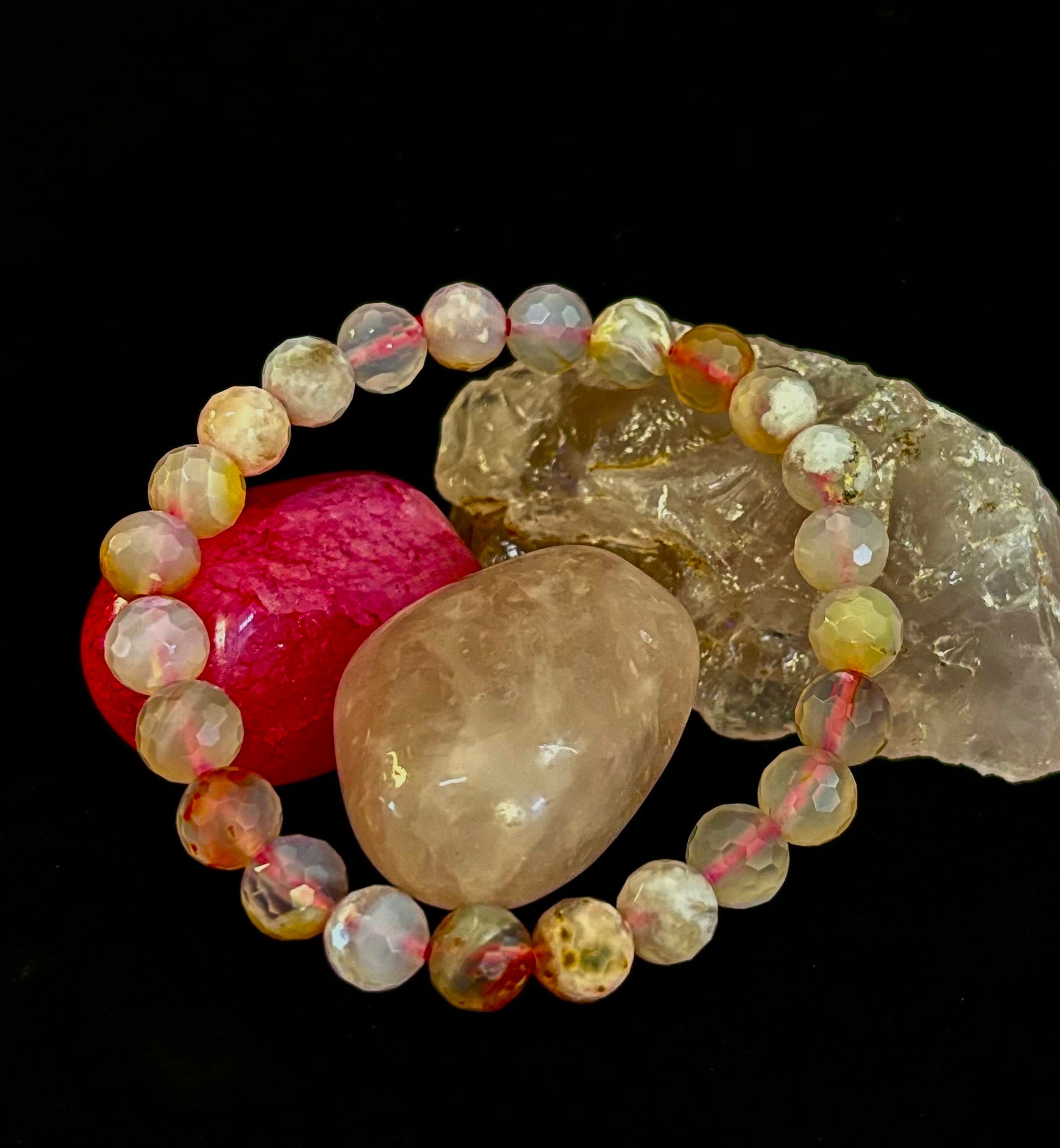 🌸 Cherry Blossom Agate Polyhedral-Cut Bracelet – 8mm (Medium Wrist)