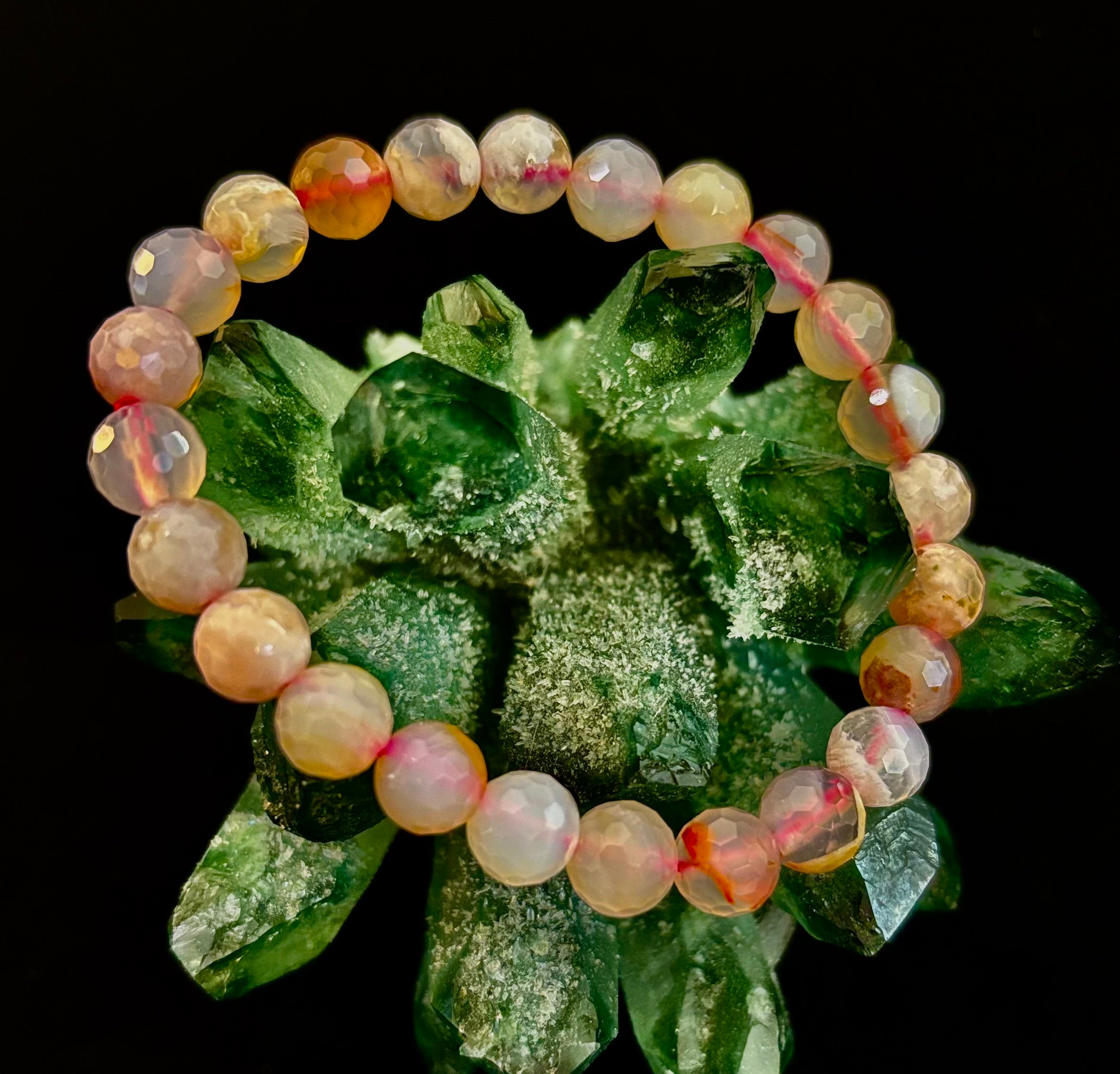 🌸 Cherry Blossom Agate Polyhedral-Cut Bracelet – 8mm (Medium Wrist)