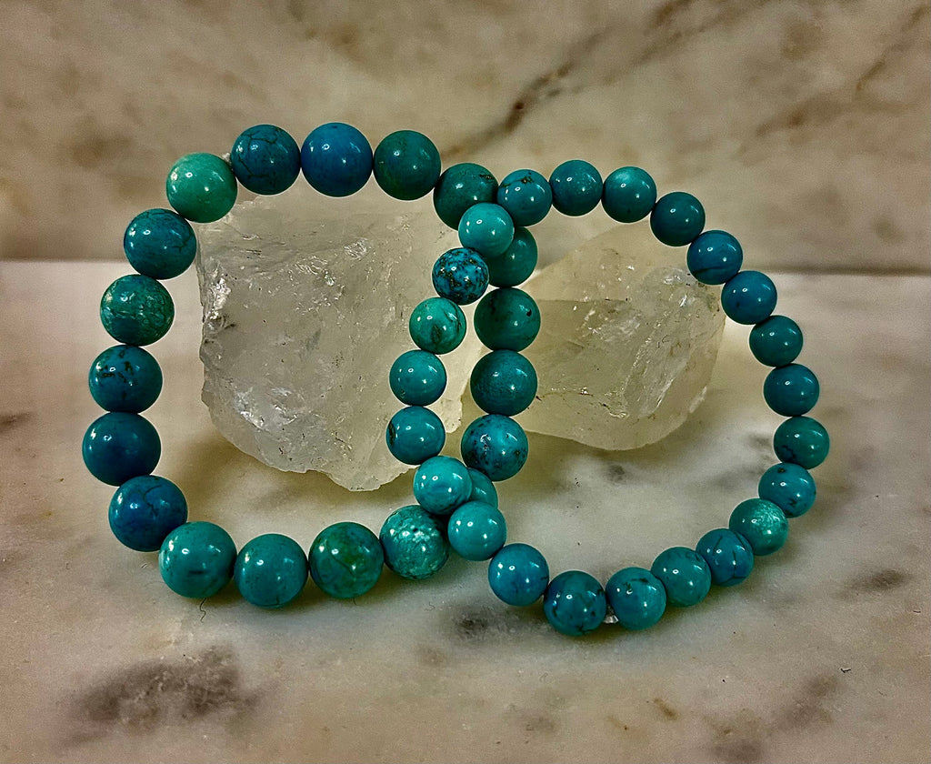 Natural Turquoise Howlite Beaded Bracelet – 8mm & 10mm Stones for Calm & Protection (Medium Wrists)