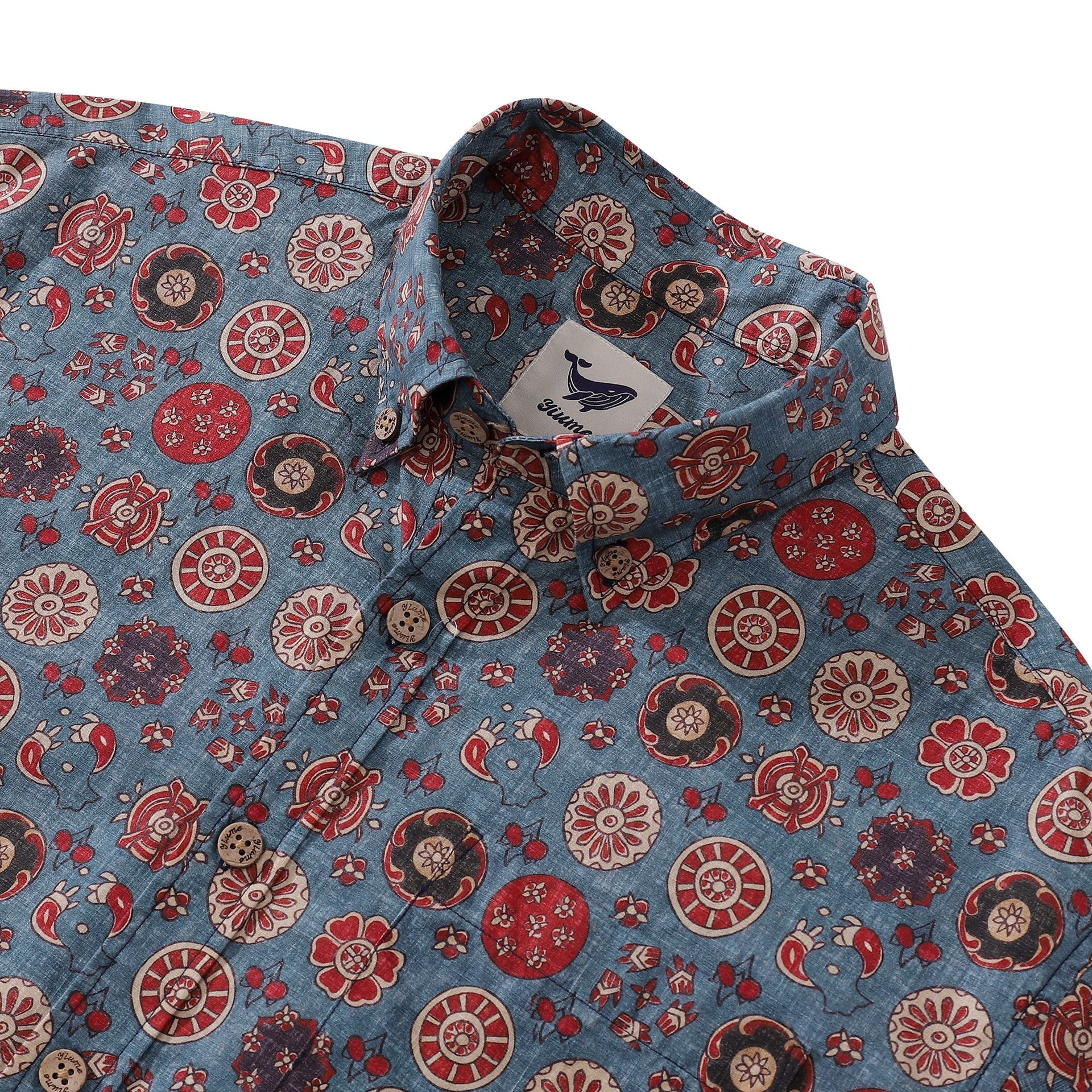 Men's Cotton Hawaiian Shirt with Vintage Rose Waltz Print