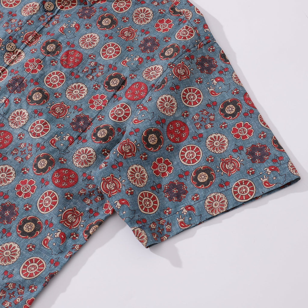 Men's Cotton Hawaiian Shirt with Vintage Rose Waltz Print