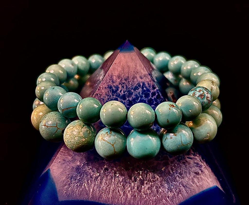 Natural Turquoise Howlite Beaded Bracelet – 8mm & 10mm Stones for Calm & Protection (Medium Wrists)