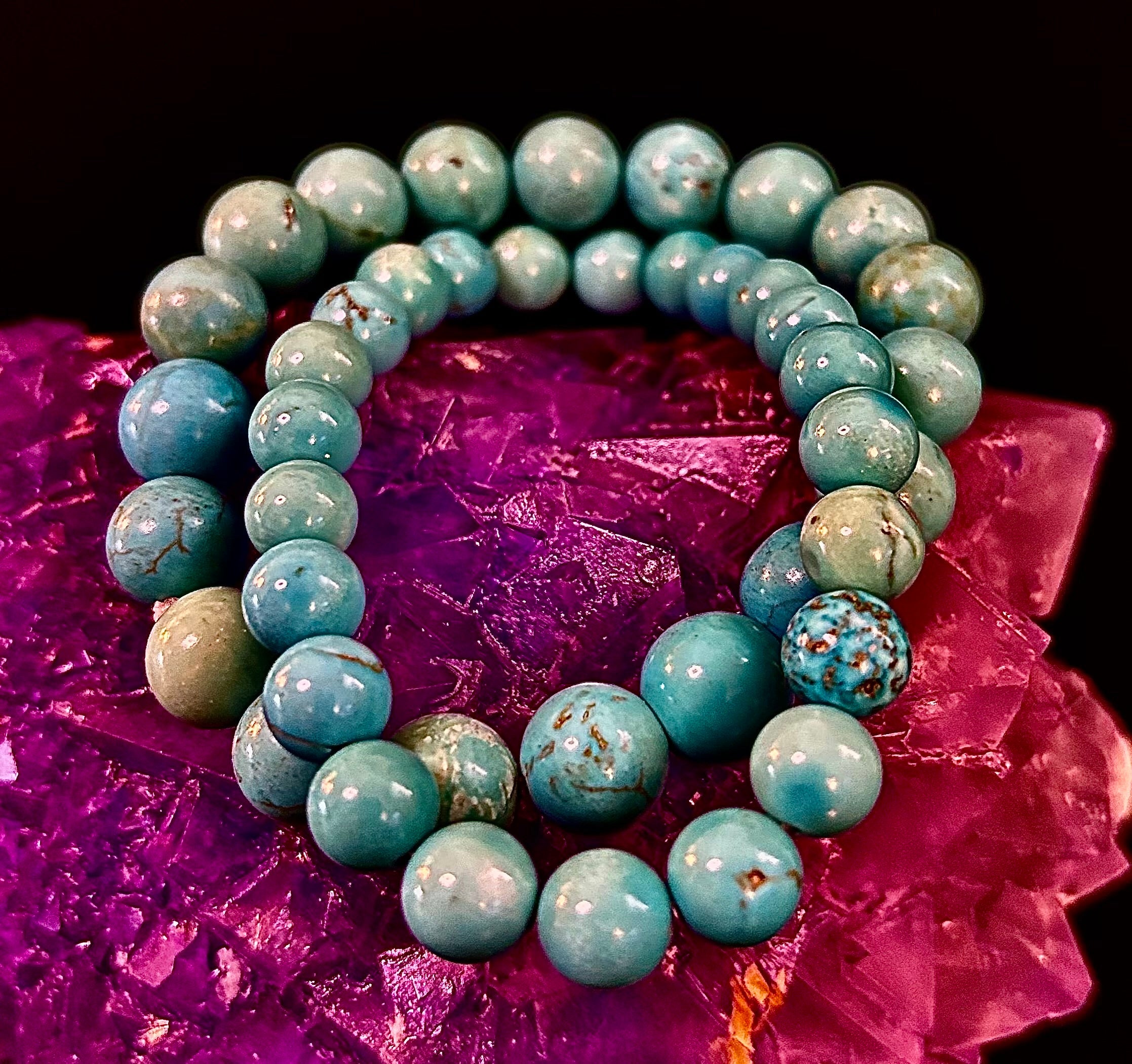 Natural Turquoise Howlite Beaded Bracelet – 8mm & 10mm Stones for Calm & Protection (Medium Wrists)