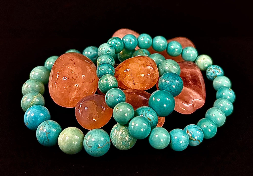 Natural Turquoise Howlite Beaded Bracelet – 8mm & 10mm Stones for Calm & Protection (Medium Wrists)