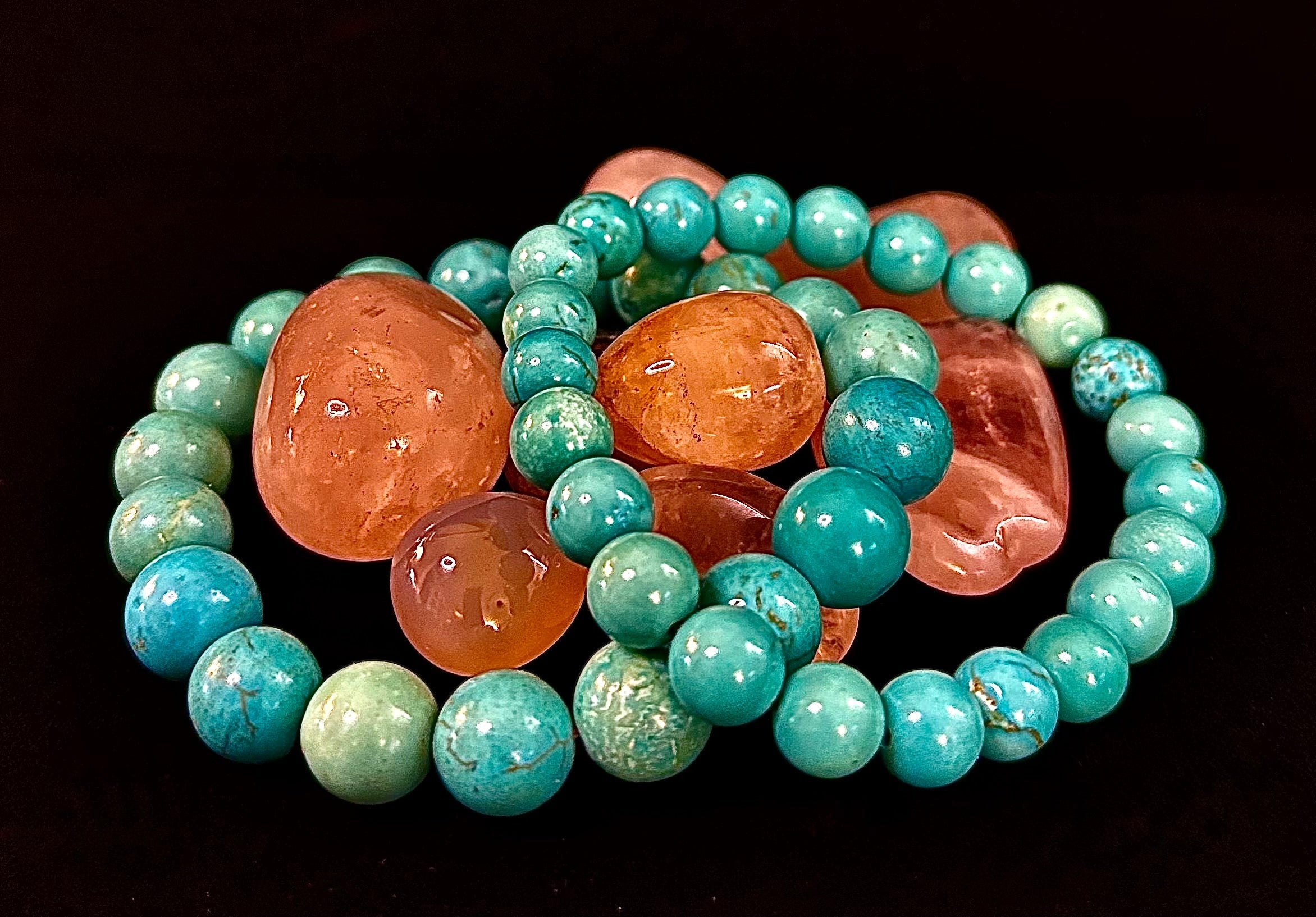 Natural Turquoise Howlite Beaded Bracelet – 8mm & 10mm Stones for Calm & Protection (Medium Wrists)