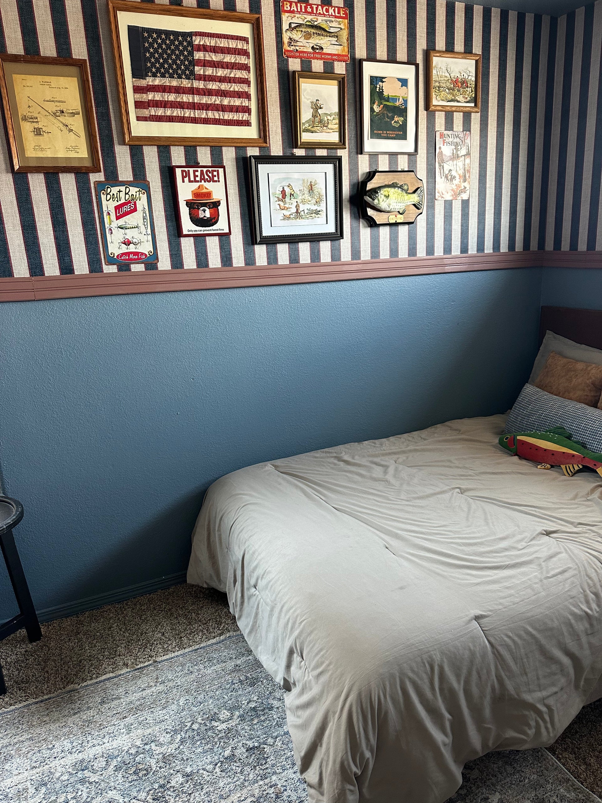 Dallas Striped Removable Wallpaper in Navy and Maroon