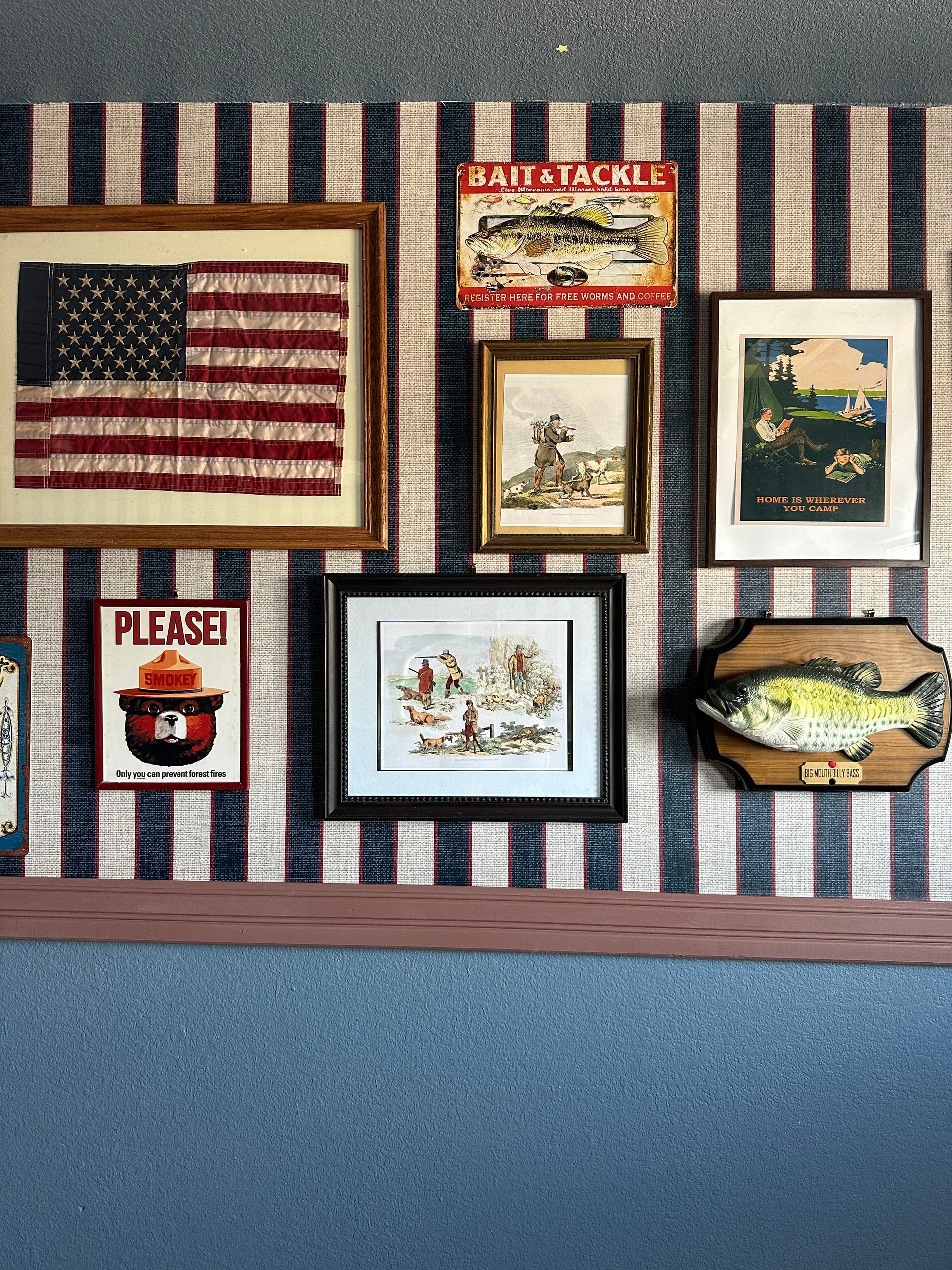 Dallas Striped Removable Wallpaper in Navy and Maroon