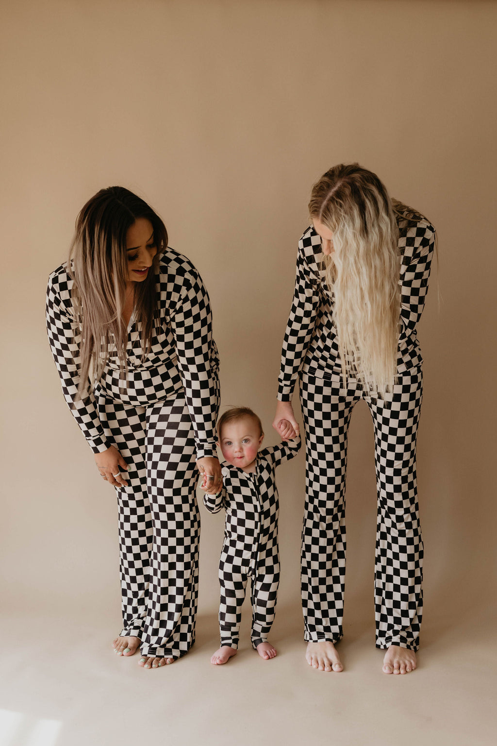Women's Black Checkerboard Bamboo Pajamas - Long Sleeve