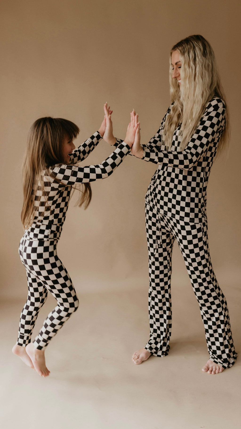 Women's Black Checkerboard Bamboo Pajamas - Long Sleeve
