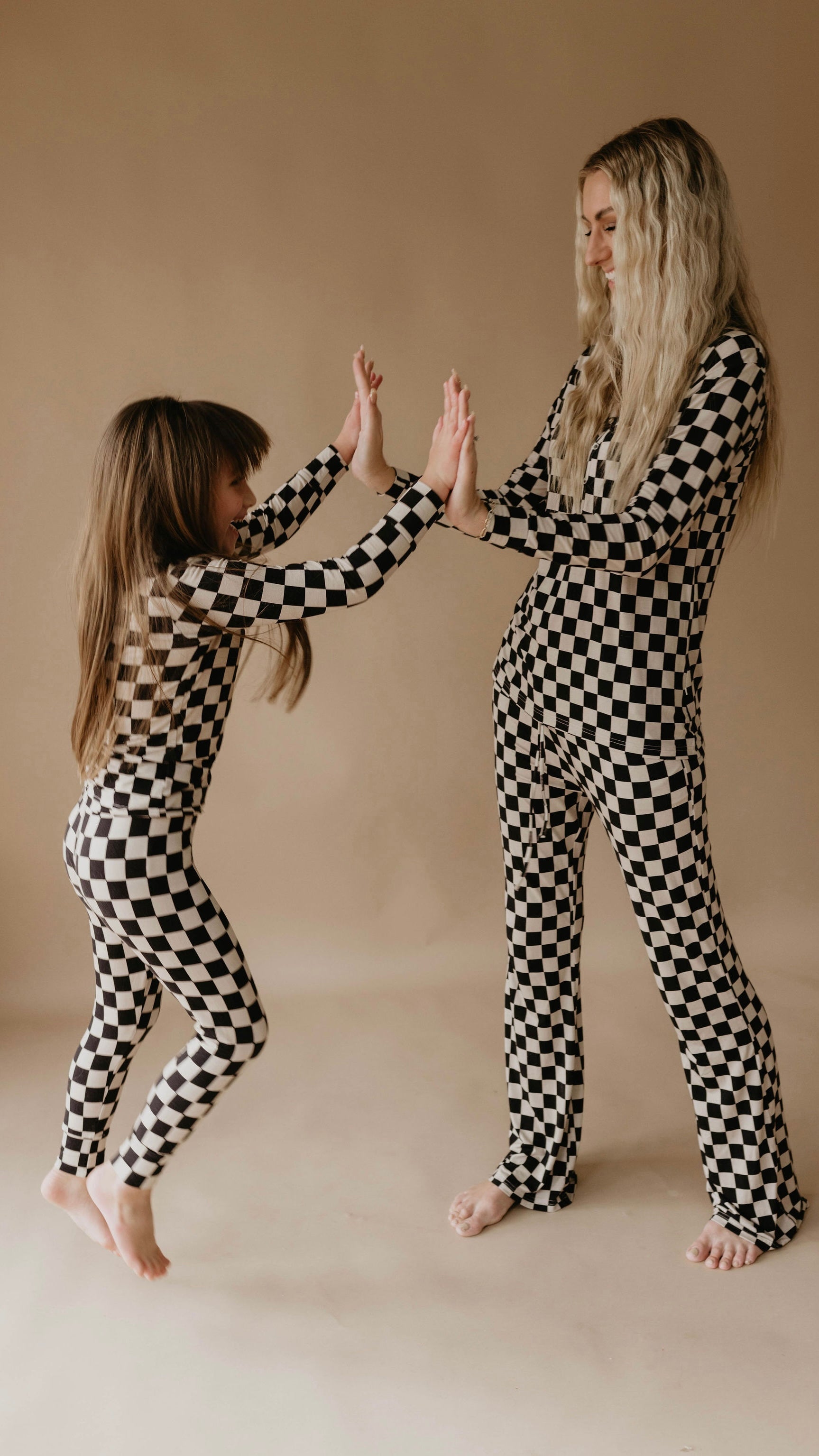 Women's Black Checkerboard Bamboo Pajamas - Long Sleeve