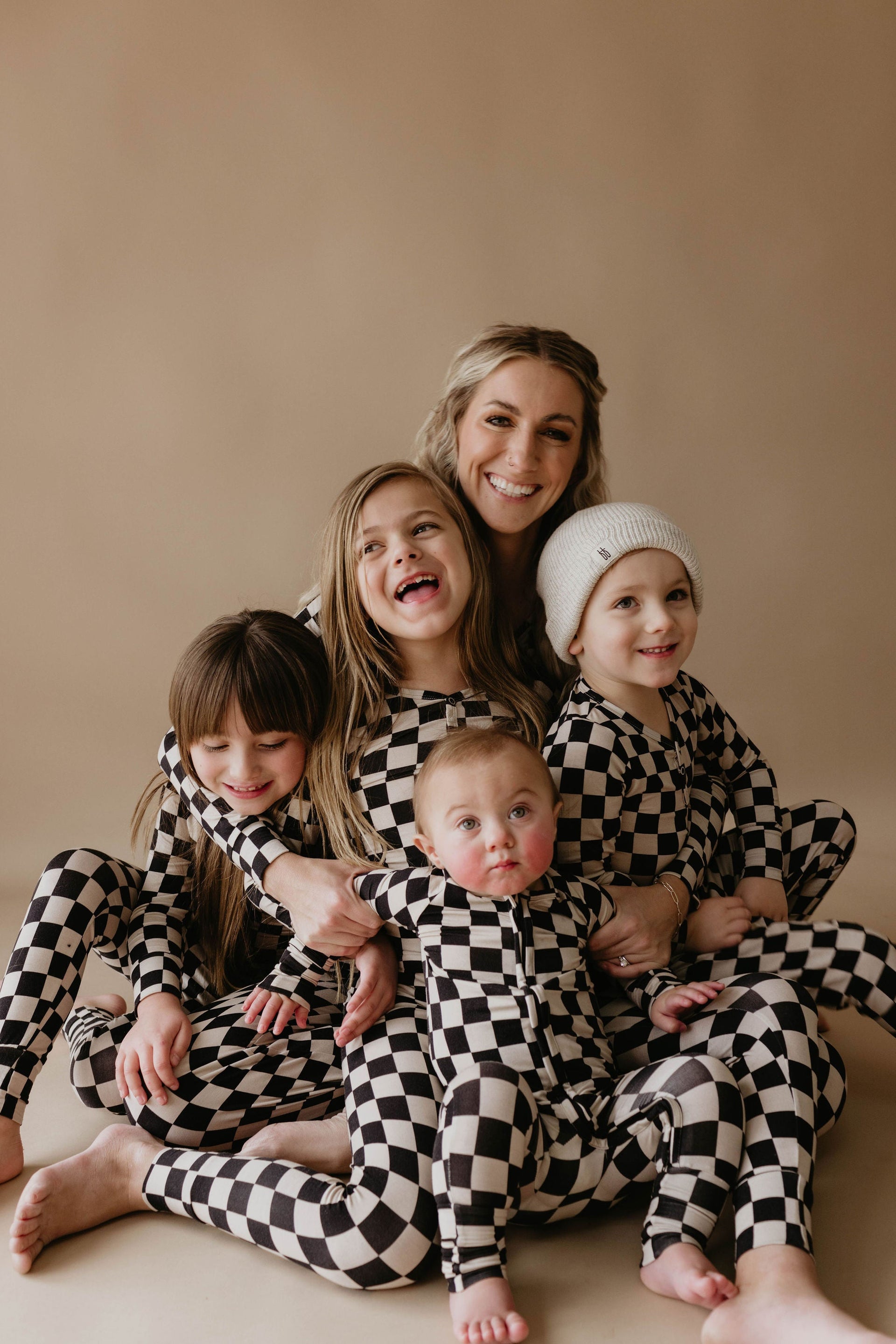 Women's Black Checkerboard Bamboo Pajamas - Long Sleeve