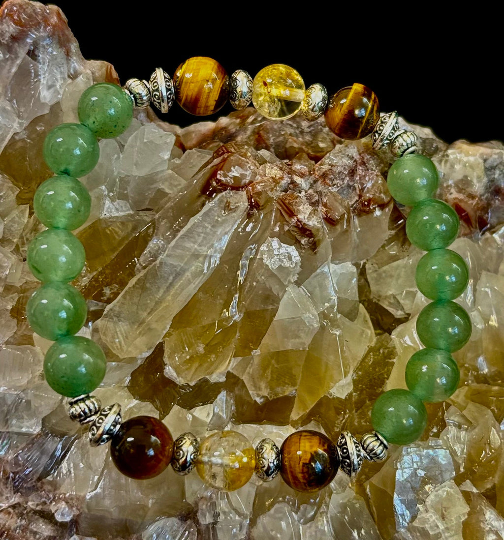 Abundance & Luck Intention Bracelet – Reiki-Infused Citrine, Tiger Eye & Green Aventurine
