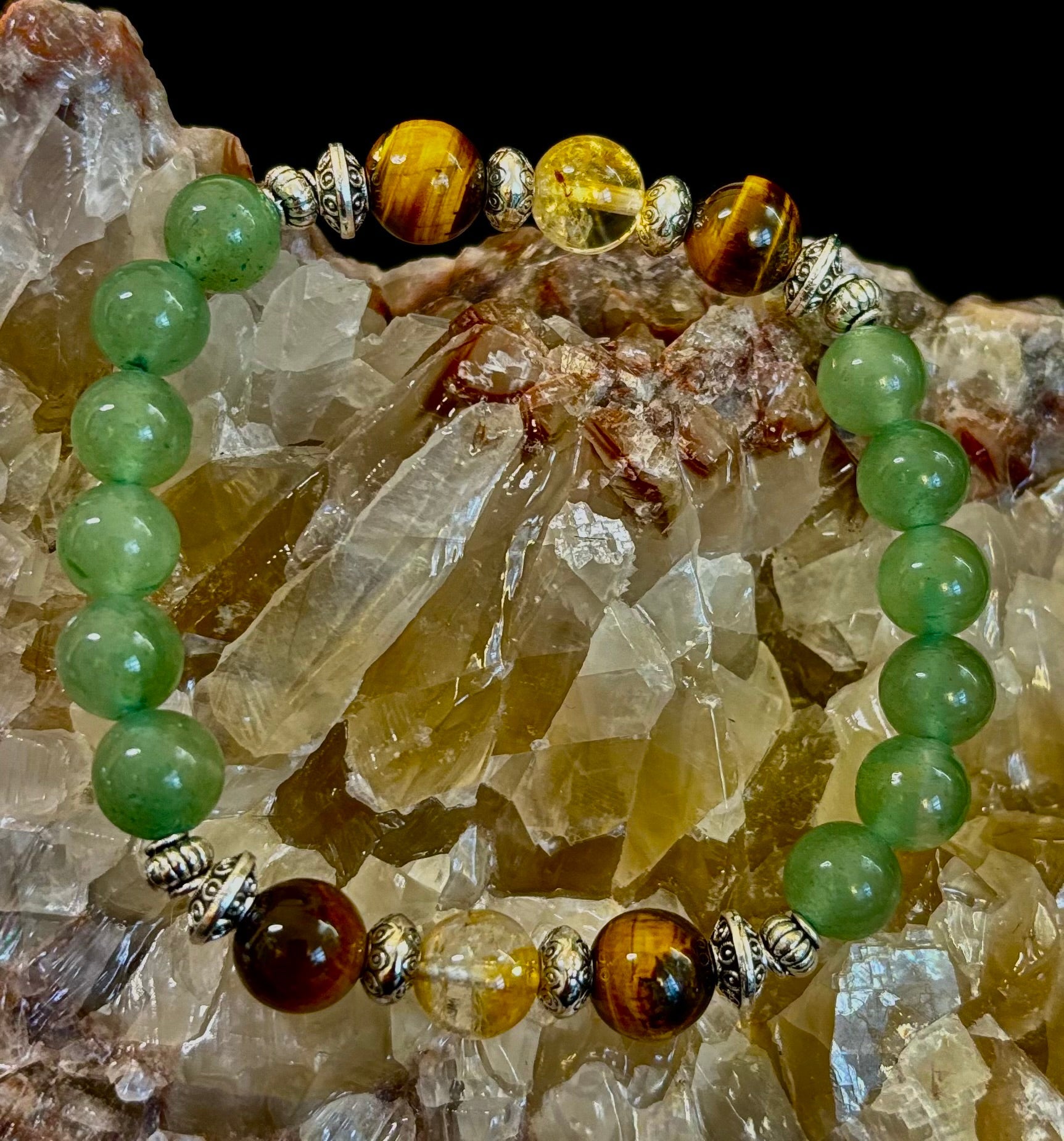 Abundance & Luck Intention Bracelet – Reiki-Infused Citrine, Tiger Eye & Green Aventurine