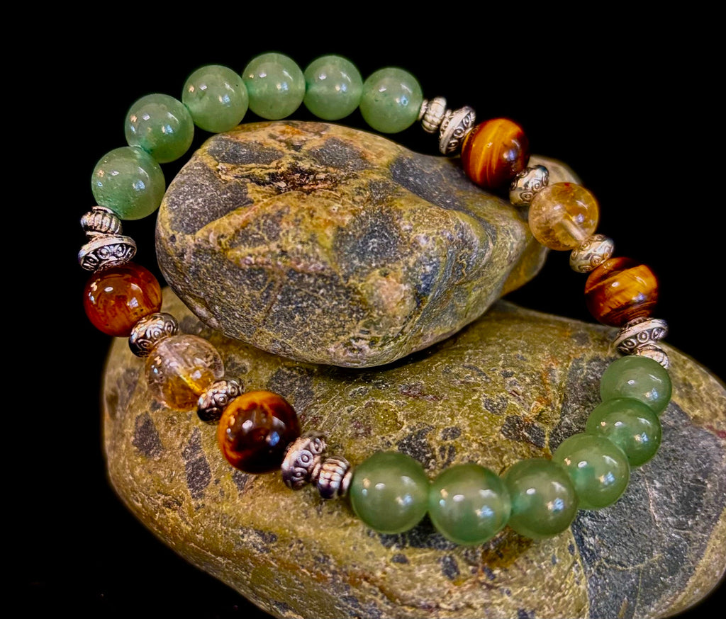 Abundance & Luck Intention Bracelet – Reiki-Infused Citrine, Tiger Eye & Green Aventurine