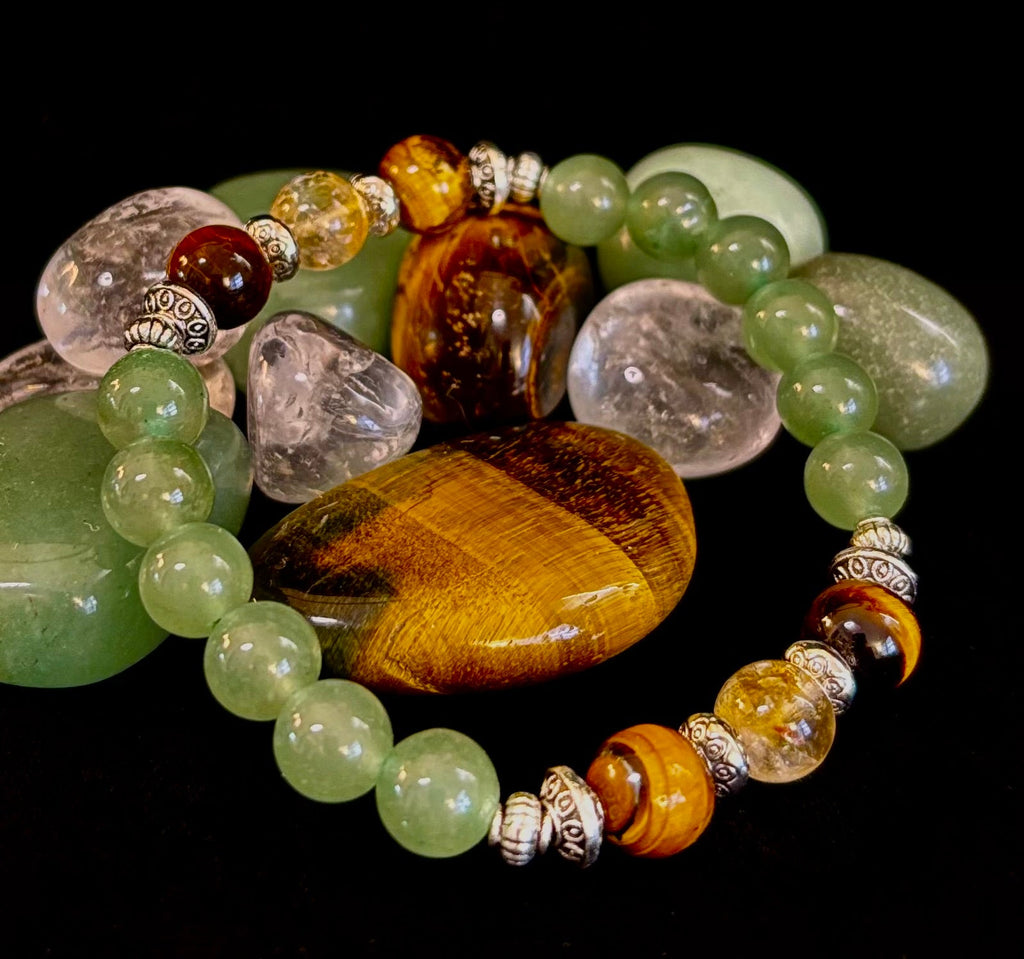 Abundance & Luck Intention Bracelet – Reiki-Infused Citrine, Tiger Eye & Green Aventurine