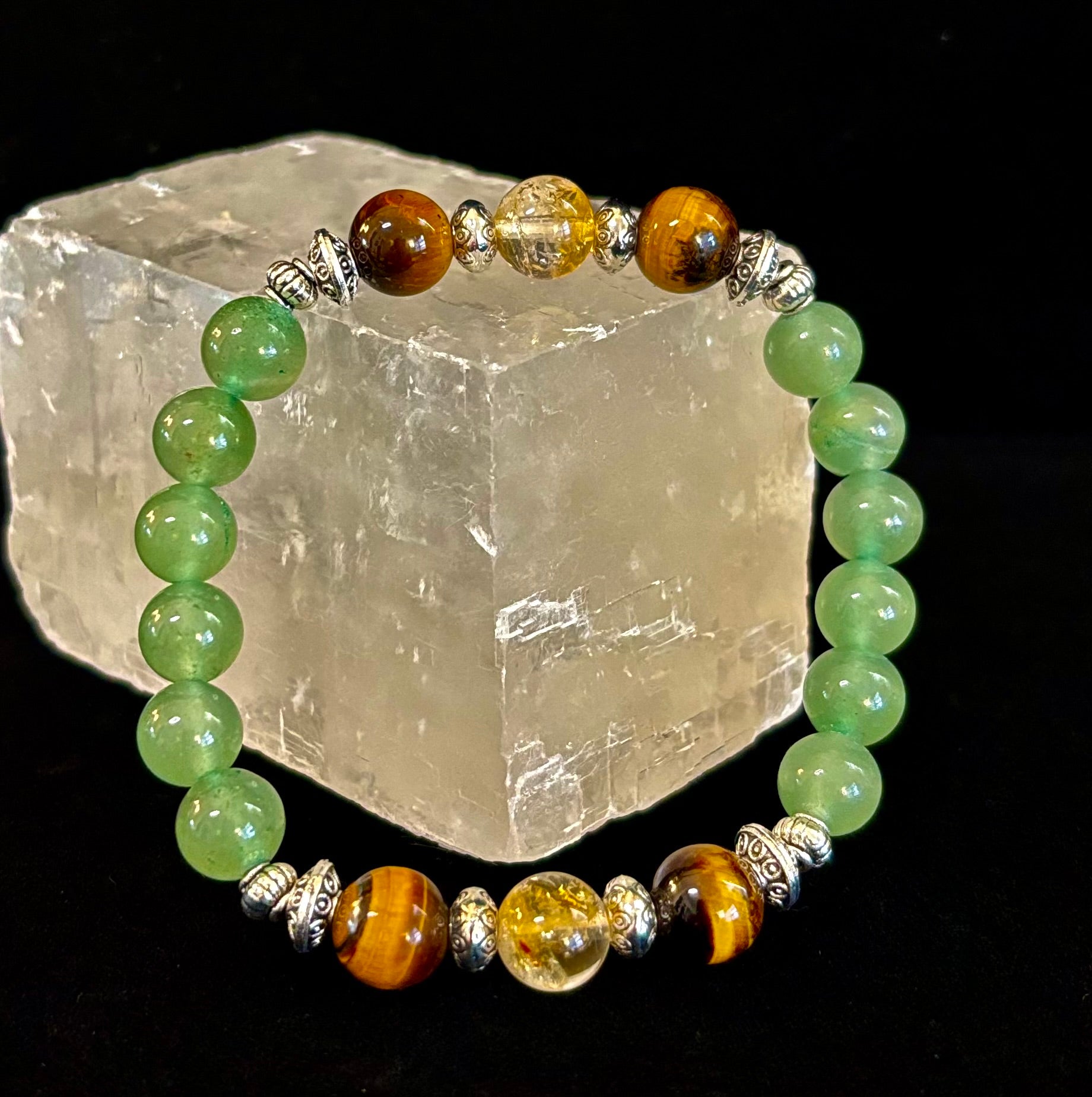Abundance & Luck Intention Bracelet – Reiki-Infused Citrine, Tiger Eye & Green Aventurine