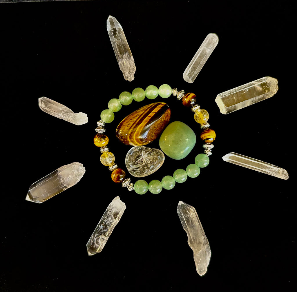 Abundance & Luck Intention Bracelet – Reiki-Infused Citrine, Tiger Eye & Green Aventurine