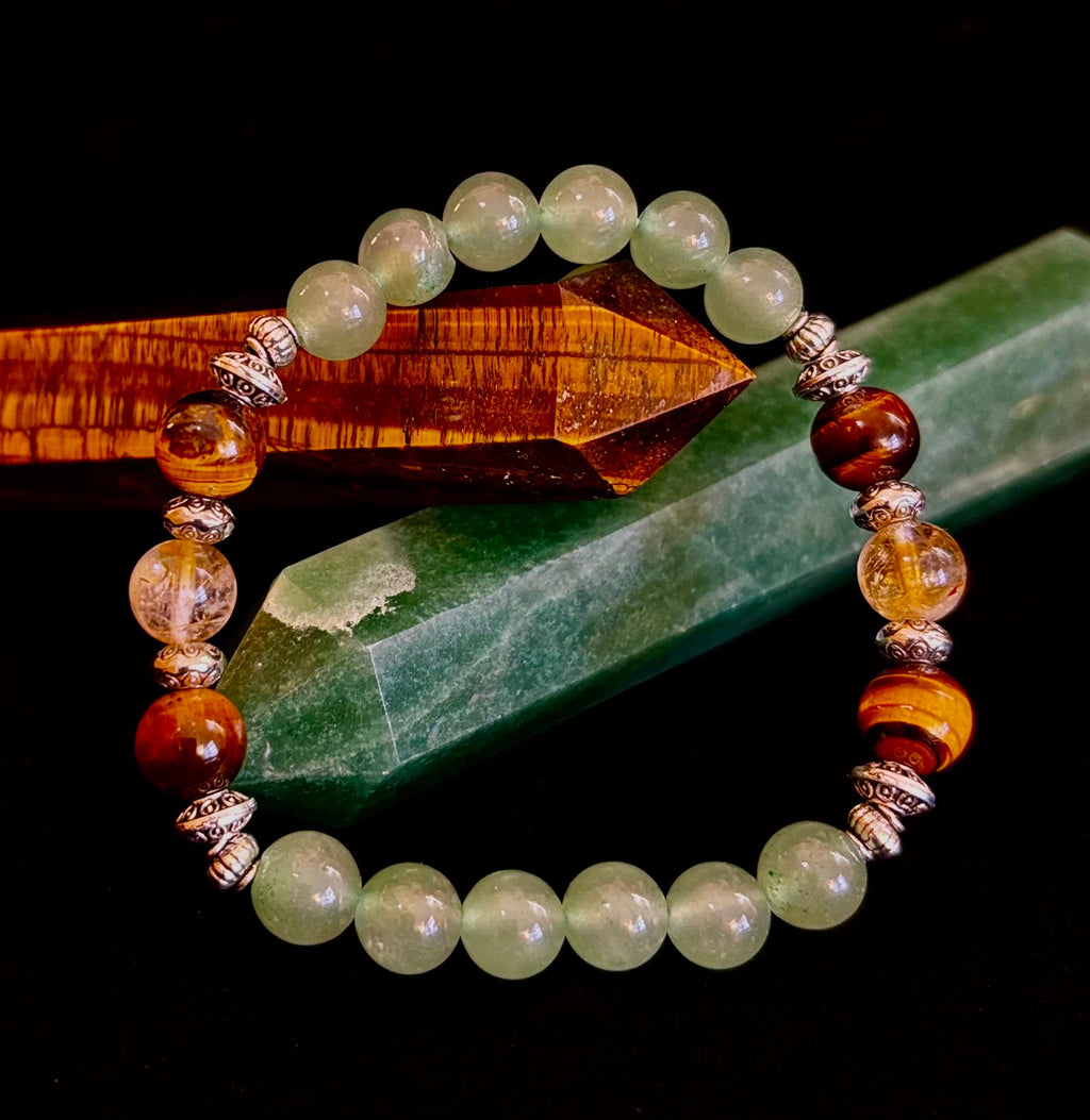 Abundance & Luck Intention Bracelet – Reiki-Infused Citrine, Tiger Eye & Green Aventurine