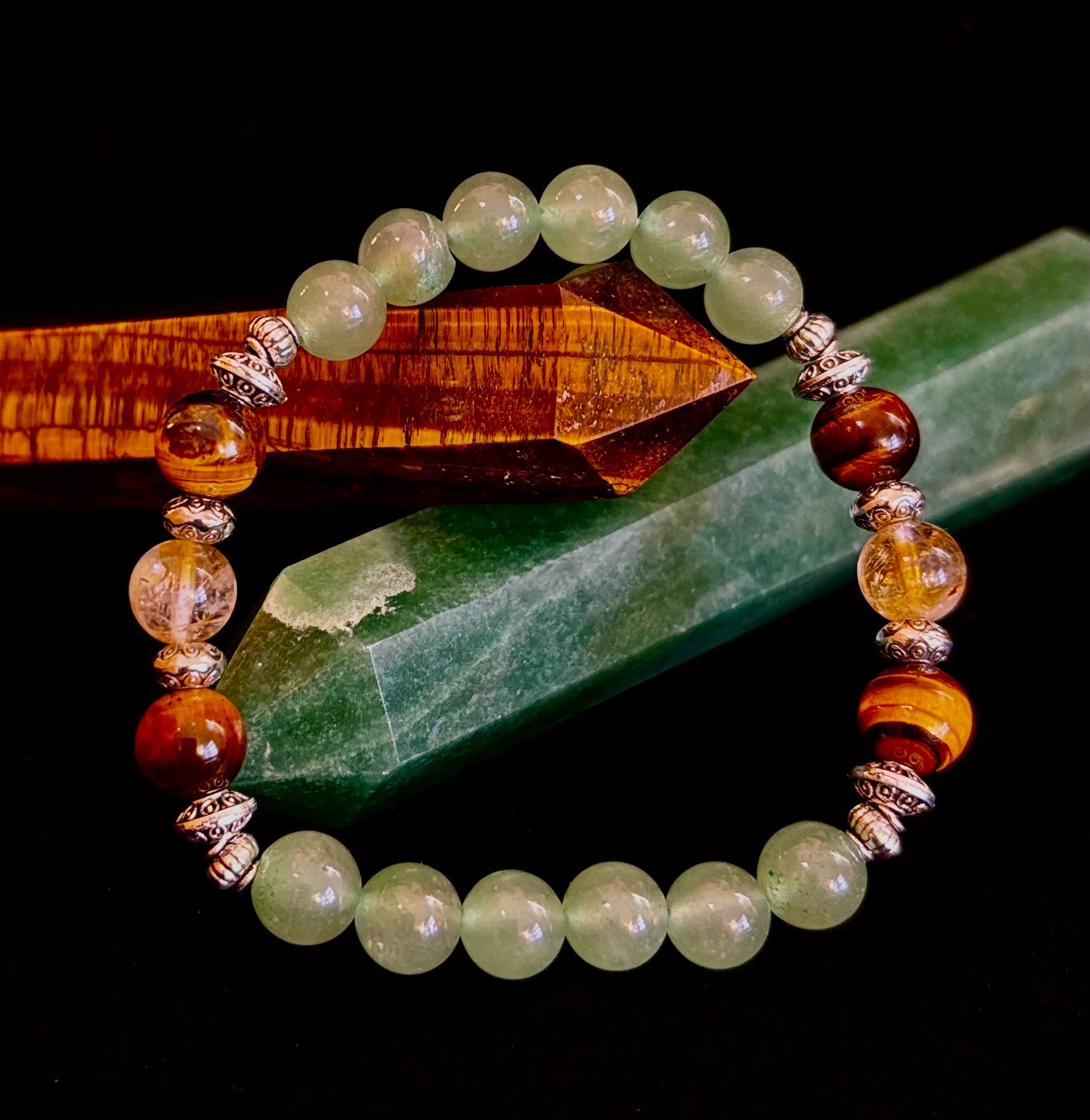 Abundance & Luck Intention Bracelet – Reiki-Infused Citrine, Tiger Eye & Green Aventurine