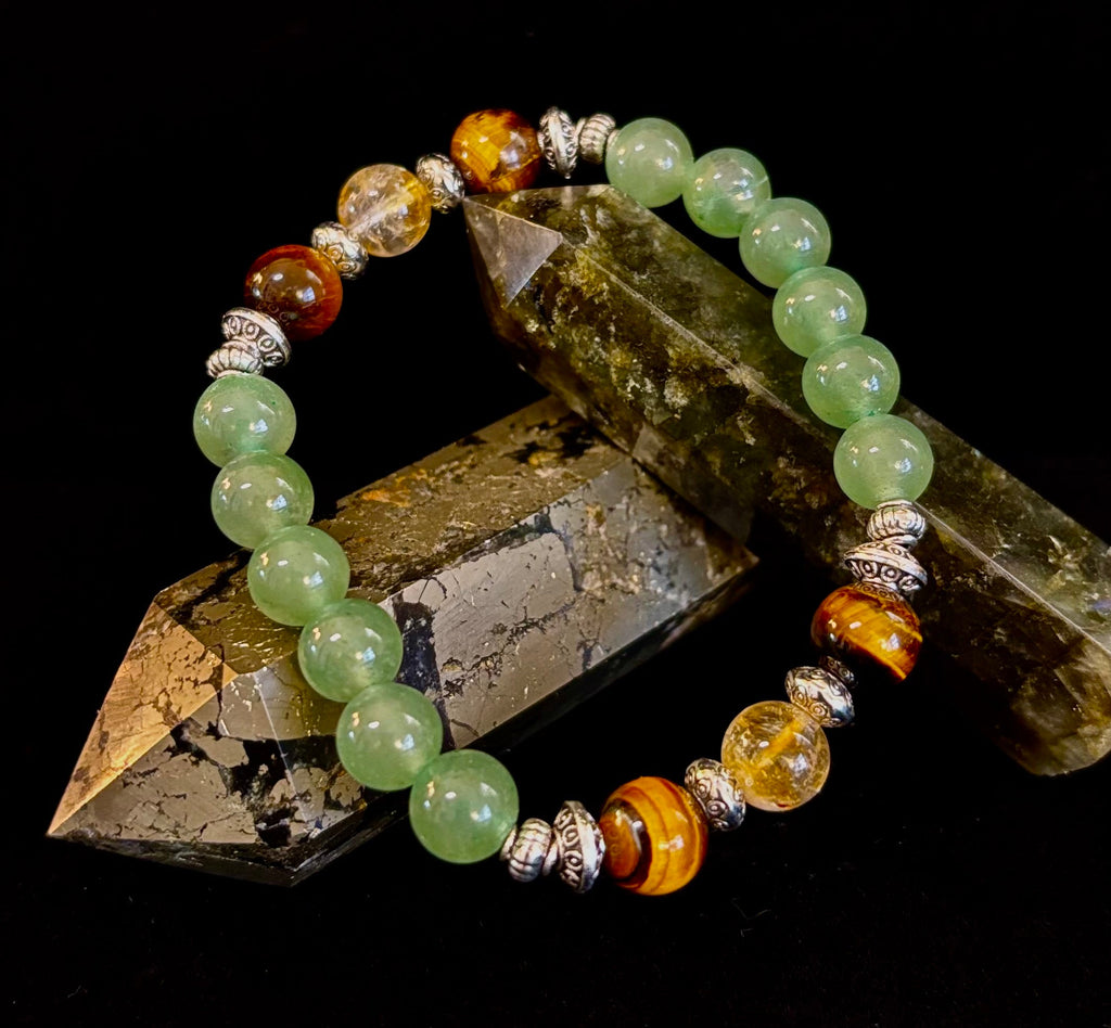 Abundance & Luck Intention Bracelet – Reiki-Infused Citrine, Tiger Eye & Green Aventurine