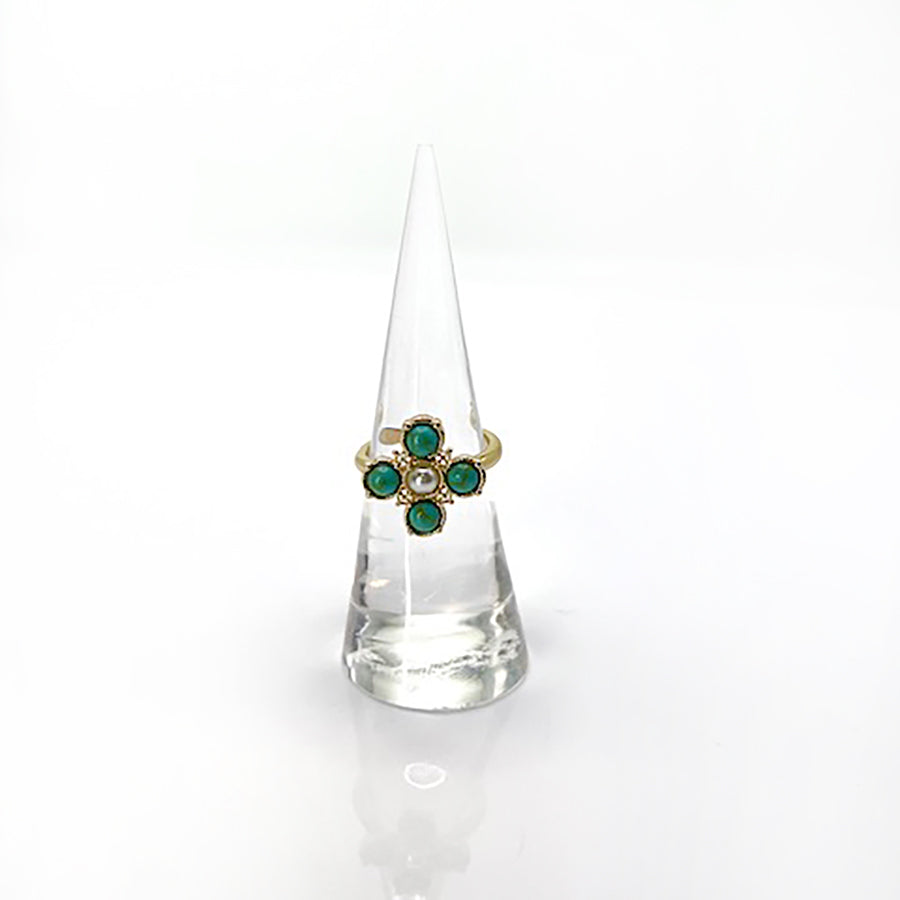 Turquoise Pearl Glory Cross Ring