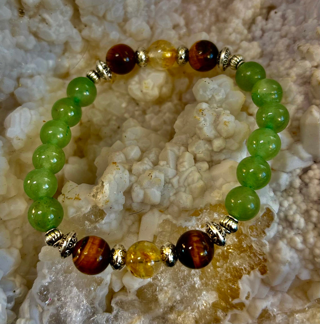Abundance & Luck Intention Bracelet – Reiki-Infused Citrine, Tiger Eye & Green Aventurine