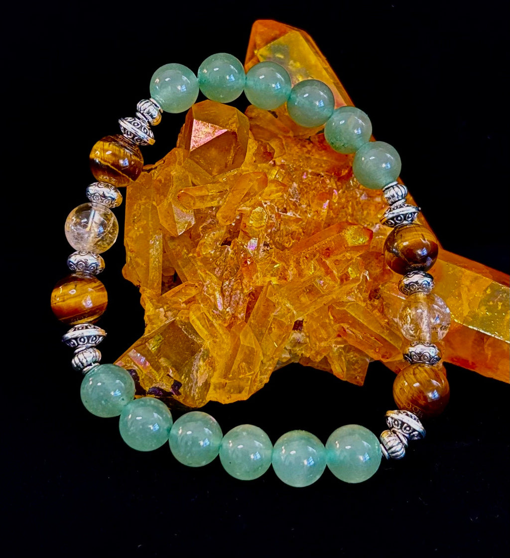 Abundance & Luck Intention Bracelet – Reiki-Infused Citrine, Tiger Eye & Green Aventurine