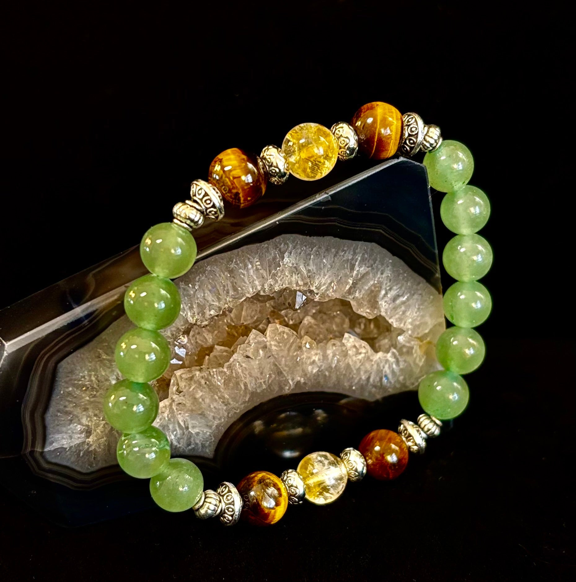 Abundance & Luck Intention Bracelet – Reiki-Infused Citrine, Tiger Eye & Green Aventurine