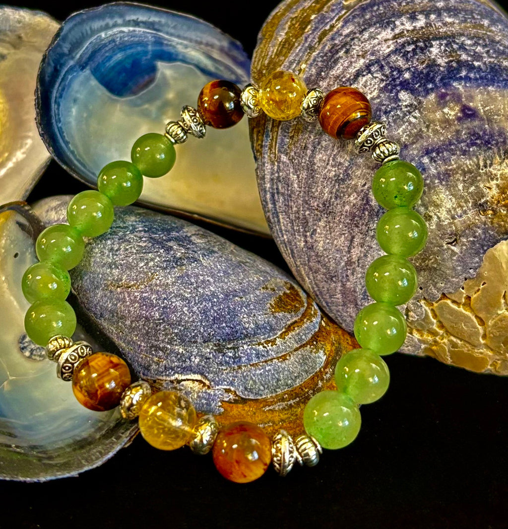 Abundance & Luck Intention Bracelet – Reiki-Infused Citrine, Tiger Eye & Green Aventurine