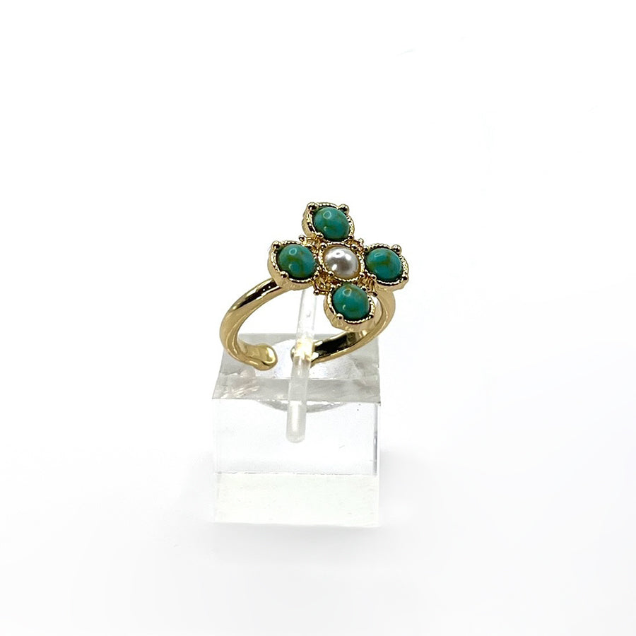 Turquoise Pearl Glory Cross Ring