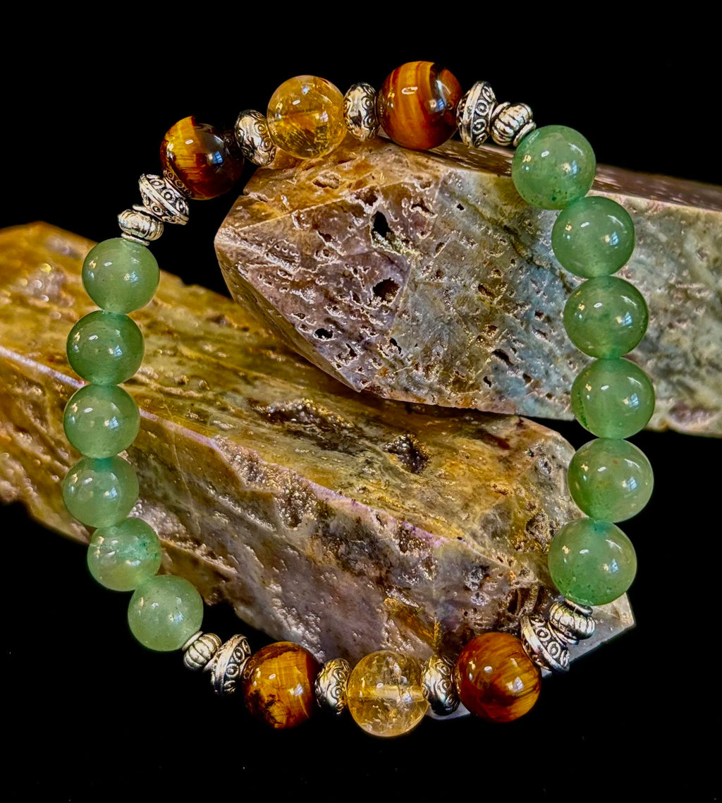 Abundance & Luck Intention Bracelet – Reiki-Infused Citrine, Tiger Eye & Green Aventurine