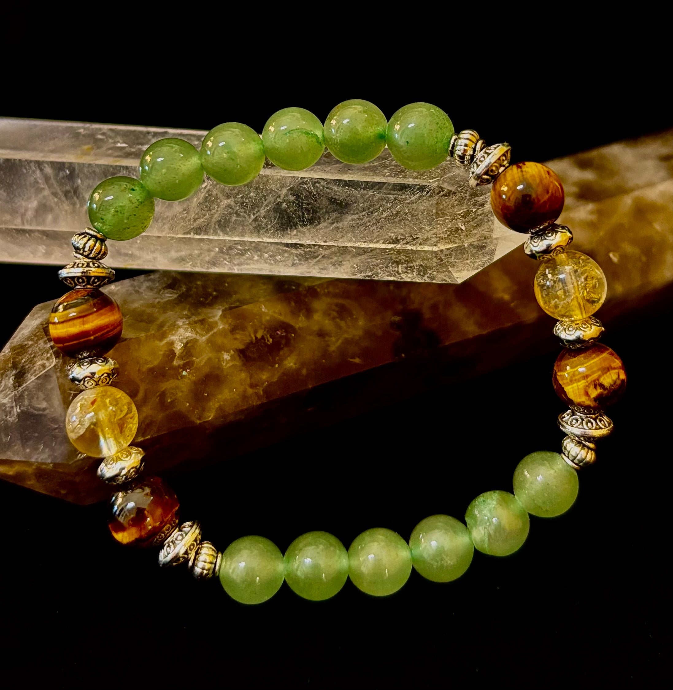 Abundance & Luck Intention Bracelet – Reiki-Infused Citrine, Tiger Eye & Green Aventurine