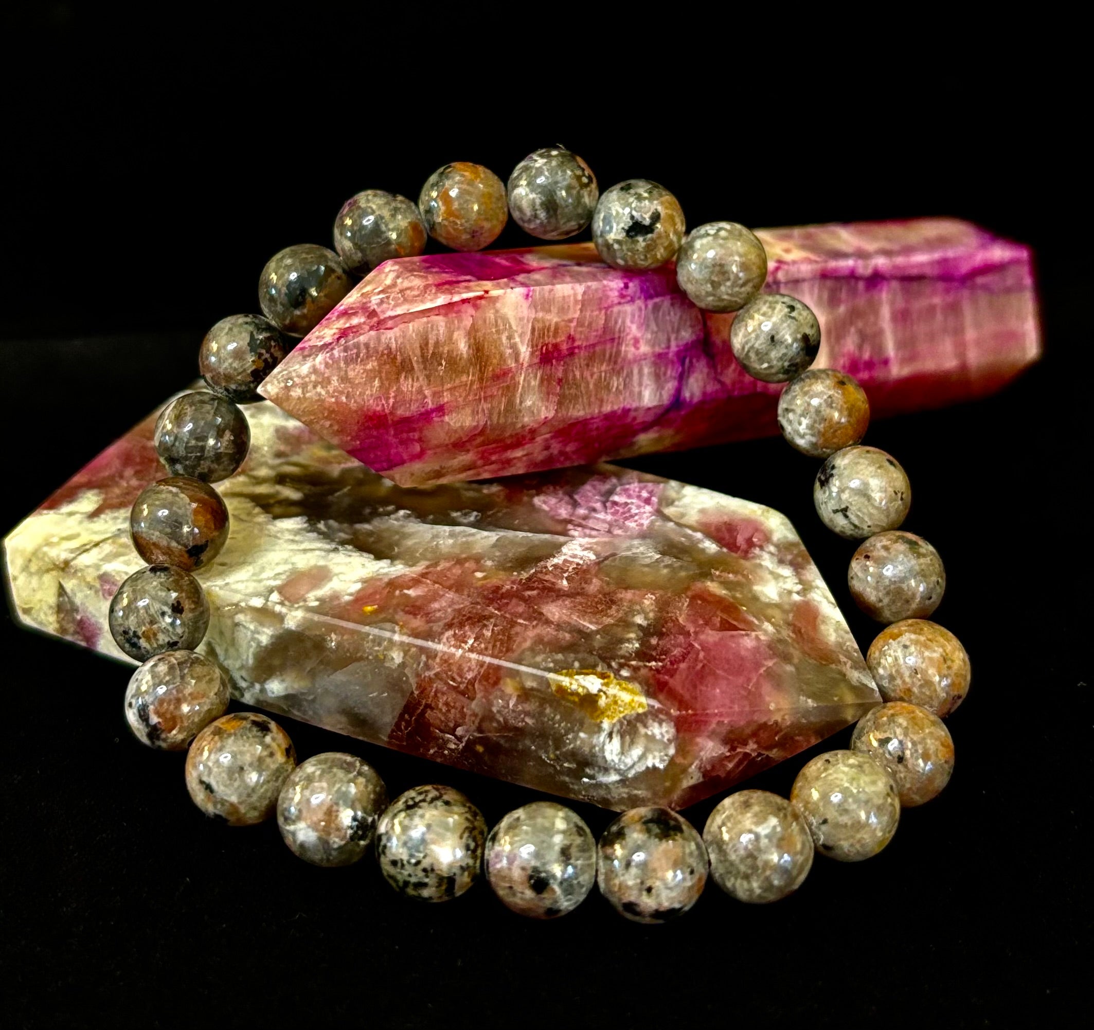 Yooperlite Grounding Bracelet – Natural UV Reactive Stone, 8mm Beads (Large Wrists)