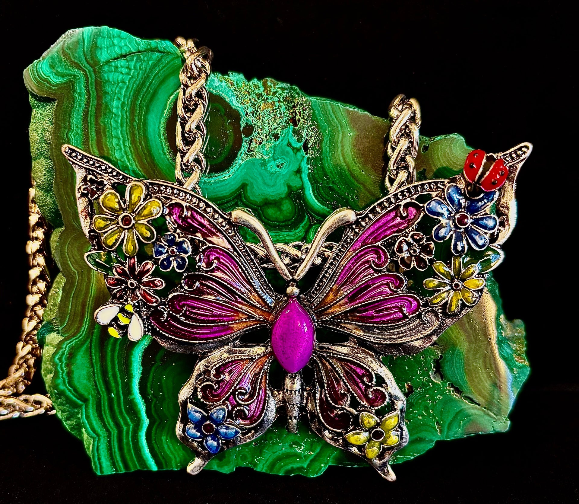 Statement Butterfly Necklace – Bold Enamel Butterfly Pendant in Purple or Blue
