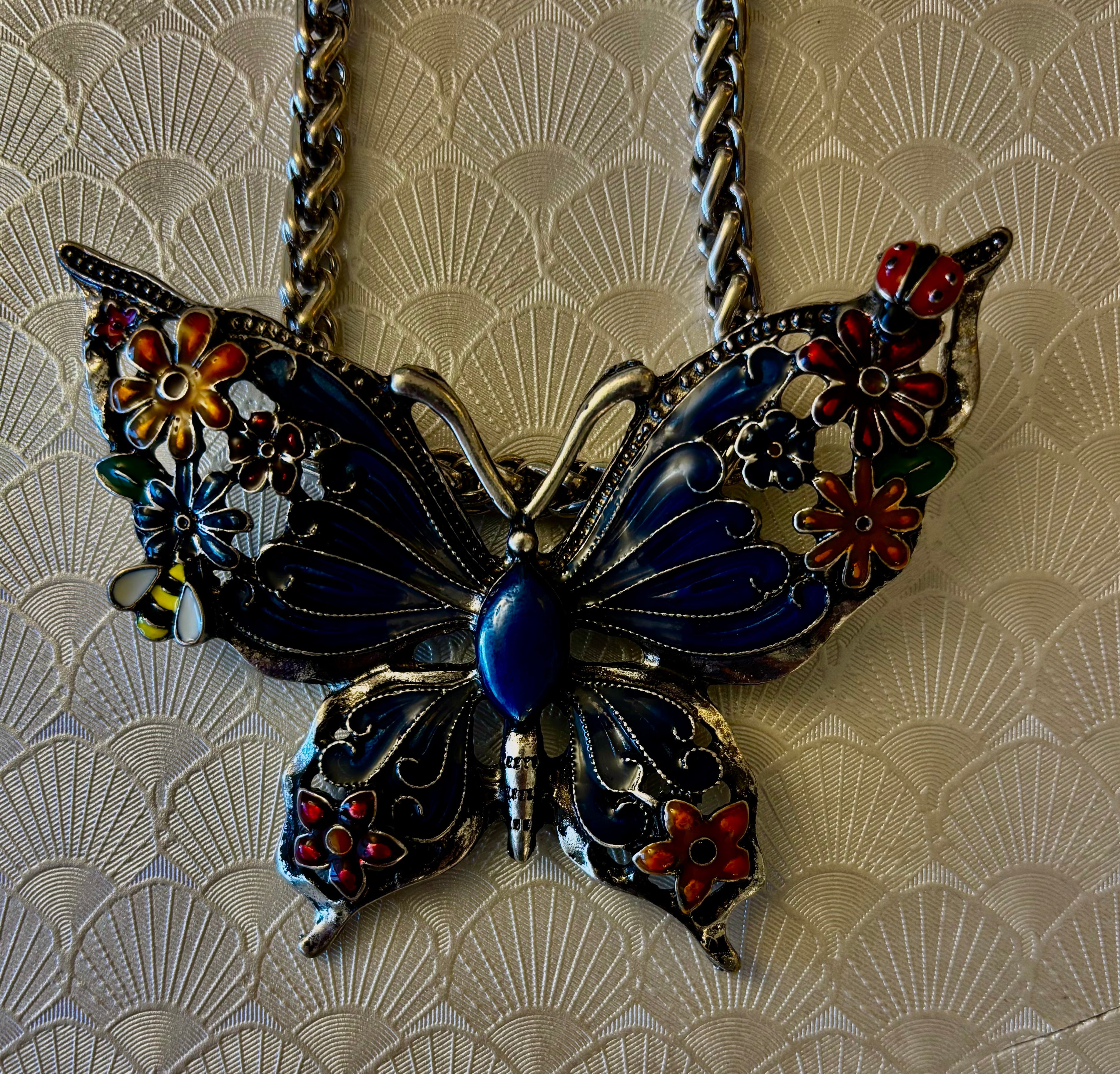 Statement Butterfly Necklace – Bold Enamel Butterfly Pendant in Purple or Blue