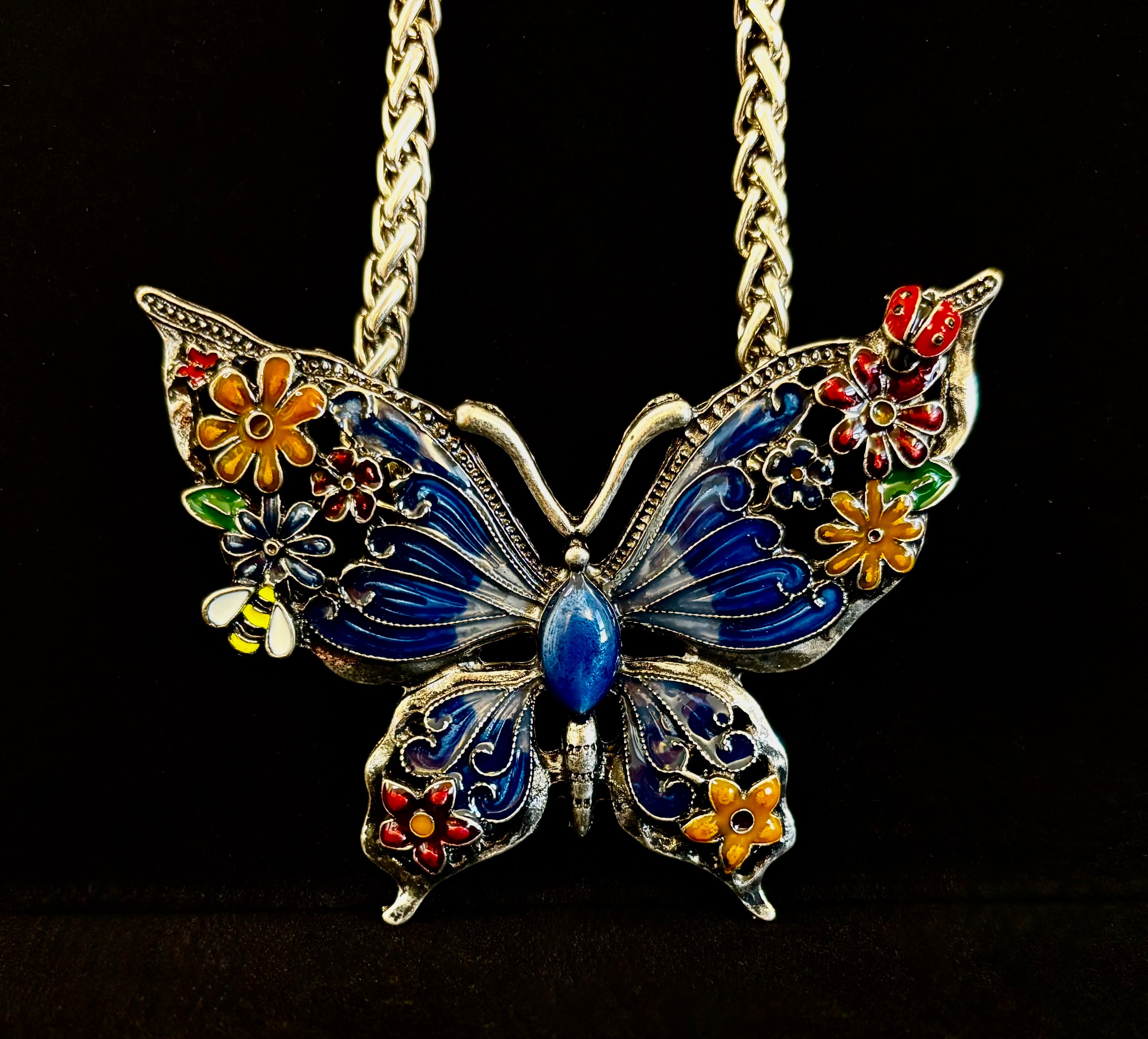 Statement Butterfly Necklace – Bold Enamel Butterfly Pendant in Purple or Blue