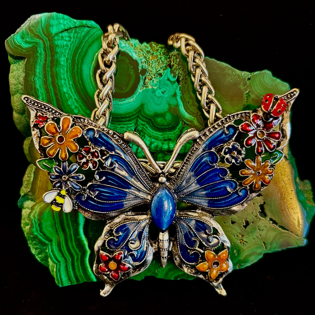 Statement Butterfly Necklace – Bold Enamel Butterfly Pendant in Purple or Blue
