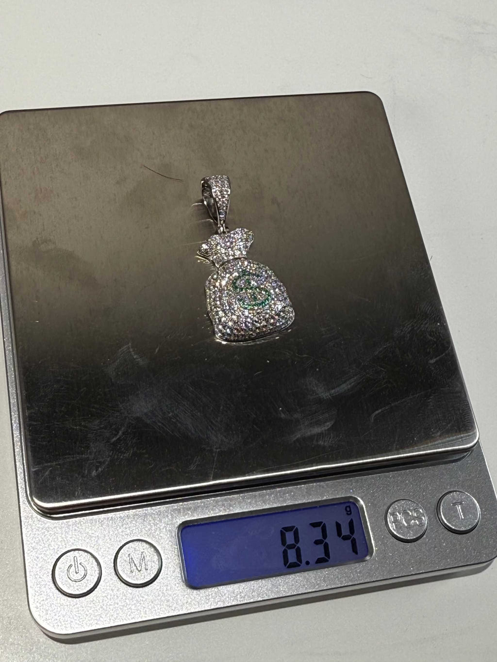 925 Silver Gold Plated Money Bag Dollar Sign Iced Pendant Emoji CZ Hip Hop