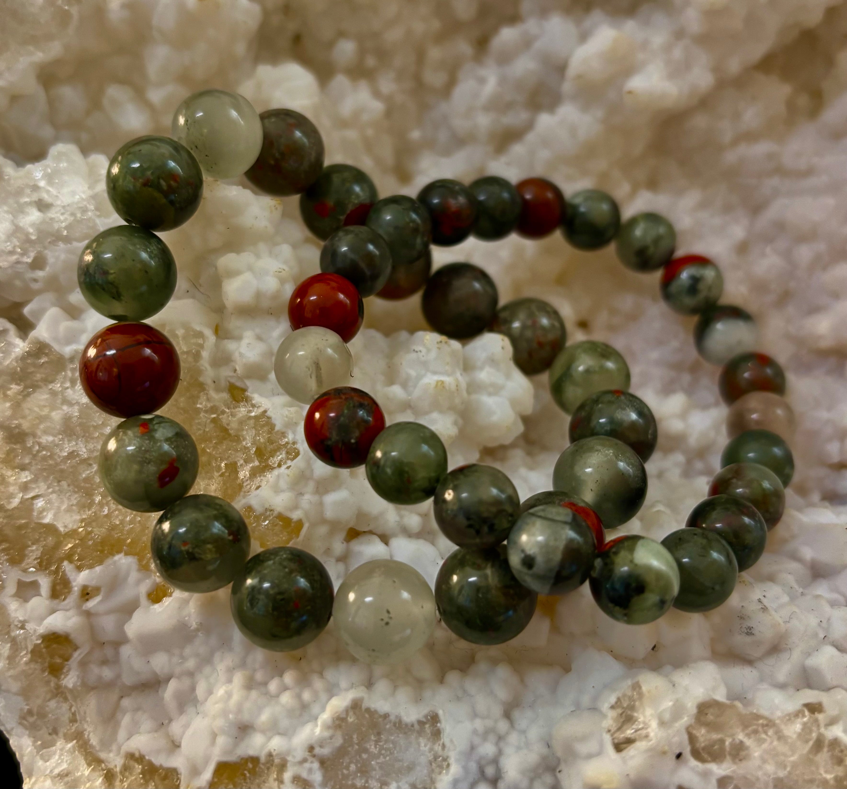 African Bloodstone Bracelet – Courage, Strength & Grounding Beaded Bracelet (8mm or 10mm)