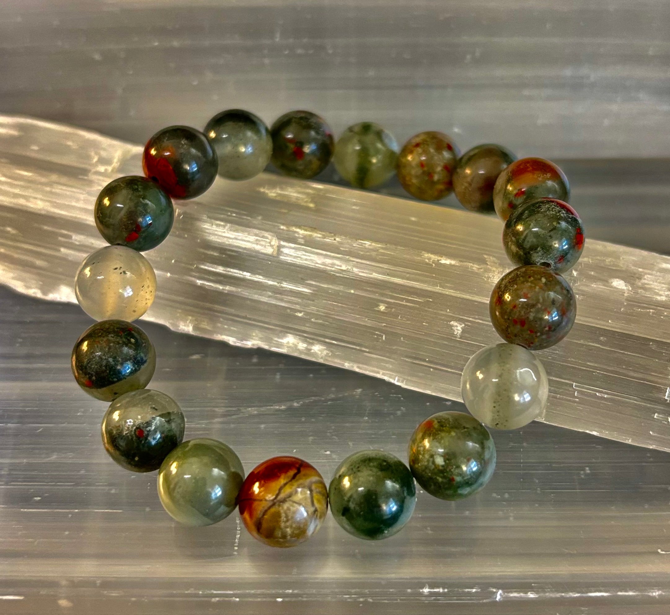 African Bloodstone Bracelet – Courage, Strength & Grounding Beaded Bracelet (8mm or 10mm)