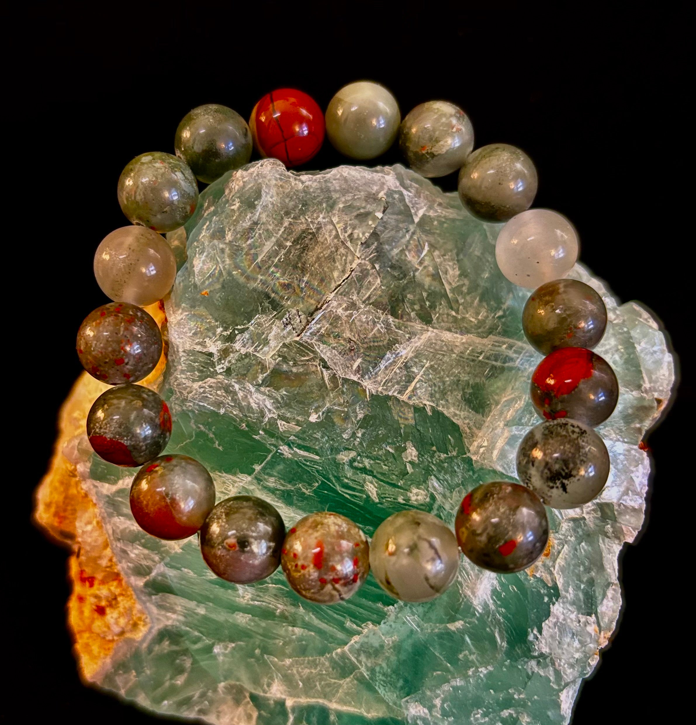 African Bloodstone Bracelet – Courage, Strength & Grounding Beaded Bracelet (8mm or 10mm)