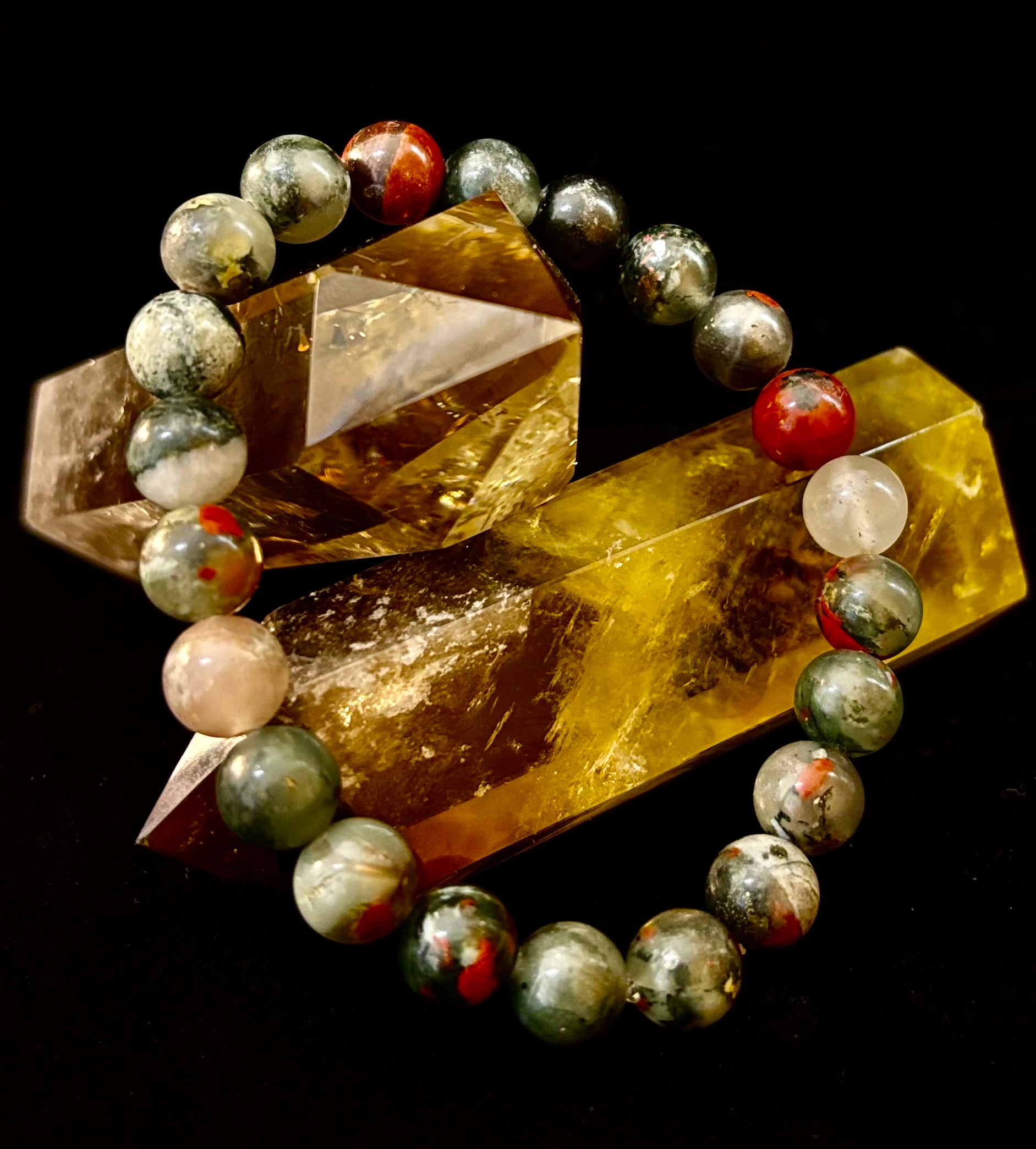 African Bloodstone Bracelet – Courage, Strength & Grounding Beaded Bracelet (8mm or 10mm)